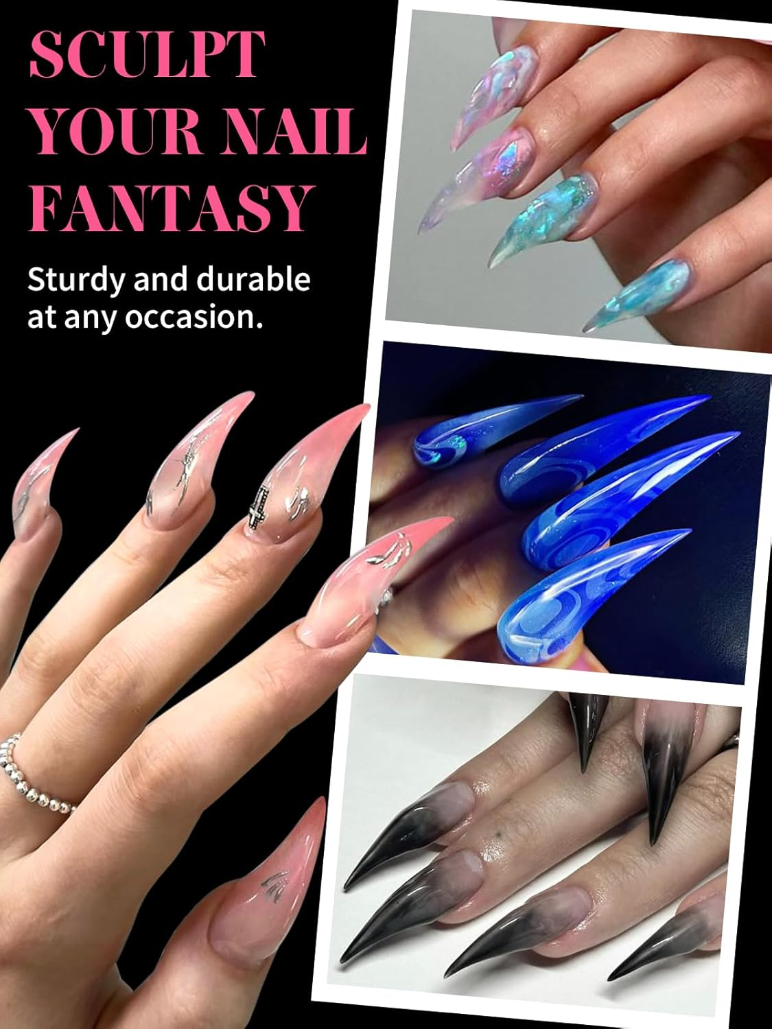 EBANKU 150PCS Poly Gel Nail Forms, Reusable Dual Forms for Polygel Long Mold Acrylic Nail Extension Tool for Home Salon Manicure, 15 Sizes(Eagle Claw) - Stiletto image number 4