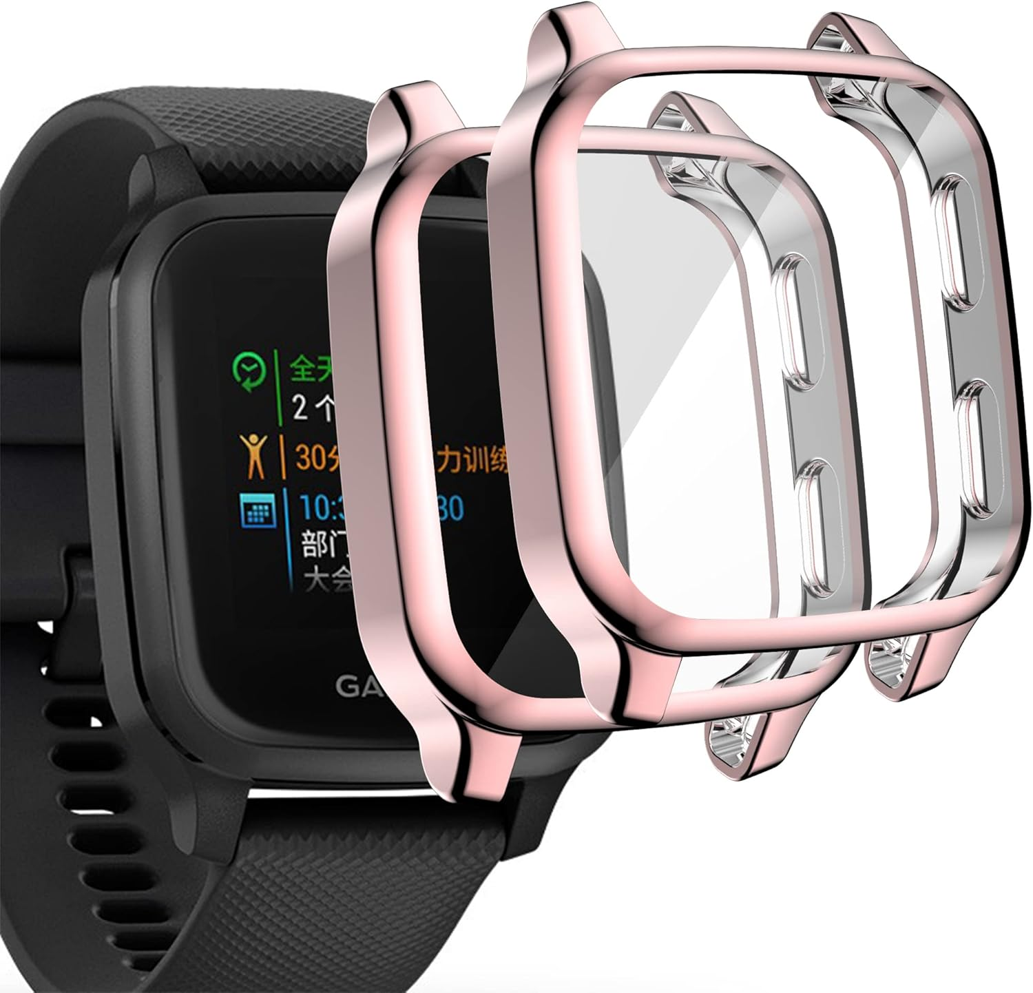 Acadeny [Pack of 2] Case Compatible with Garmin Venu Sq 2/Sq 2 Music/Venu Sq/Sq Music, Gold High Transparency All-Round Protective Case with Screen Protector, Anti-Stain, Scratch-Resistant, TPU