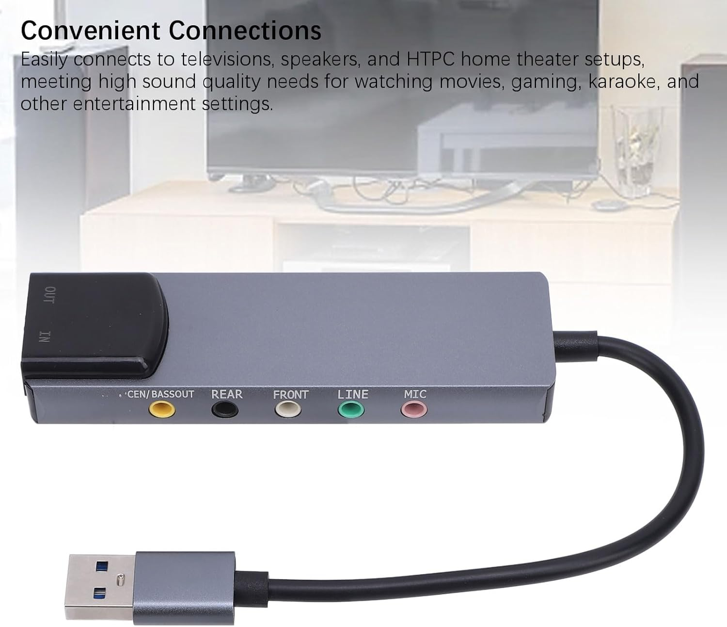 Jectse USB Sound Card Adapter, External Stereo Sound Card, 48Khz, 5.1 and 7.1 Channel, Support Optical Input Output, Cm6206Lx Noise Reduction Chip, CD Quality, Digital Recording image number 4