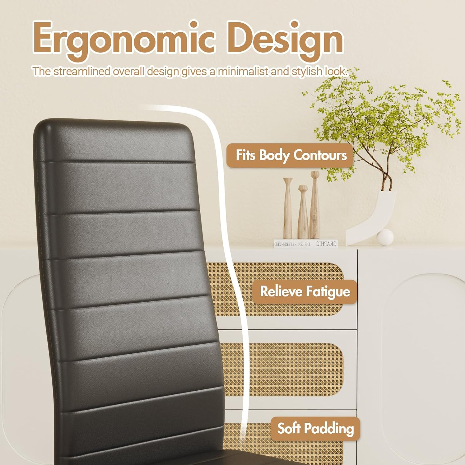 Advwin Dining Chairs Set of 4 Kitchen Chair Reading Seating Nursing Seats Home Furniture for Dining Room Living Room Cafe Meeting Room PVC Black