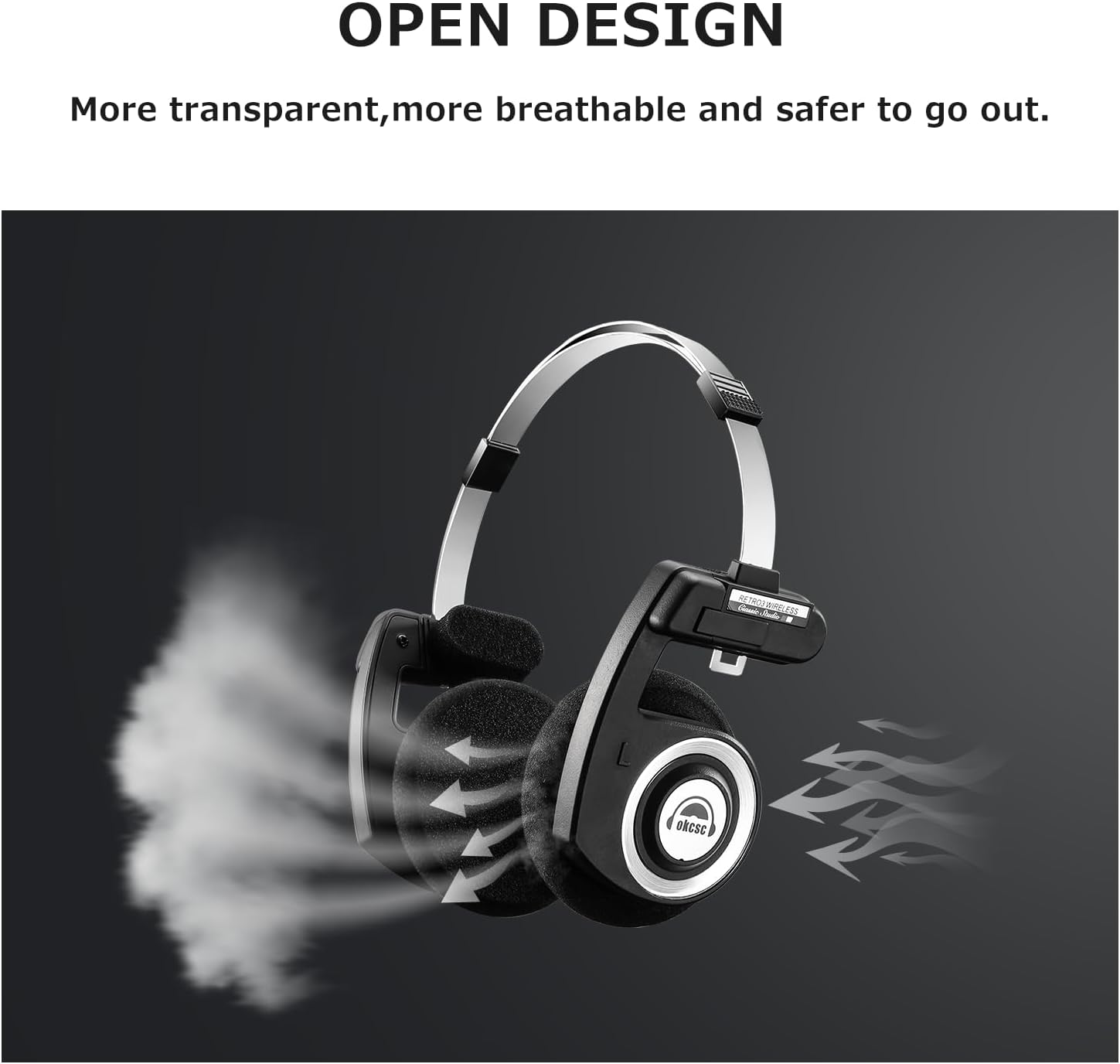 OKCSC Retro 3 Open Back Headphones,3.5Mm Wired Over-Ear Headsets, All-Day Playtime/Built-In Mic/Ultra Lightweight, Convenient to Carry for Travel, Commute, Sports, Hifi Sound 3.5MM Mic/Silver image number 2
