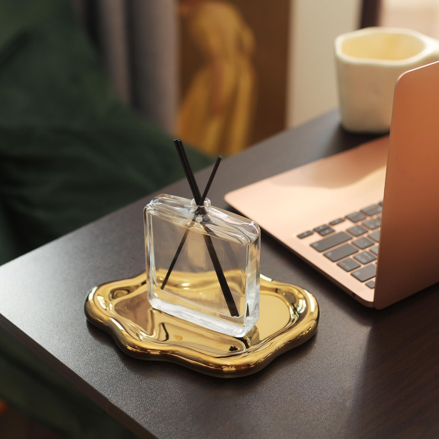 Jewelry Dish Trinket Tray for Women, Ring Dish Holder, Unique Cloud Shape Ceramic Plate Cute Things Vanity Aesthetic Room Decor Mother'S Day Birthday Christmas Warm House Gifts (Gold) JT001 - Bow Cream image number 2