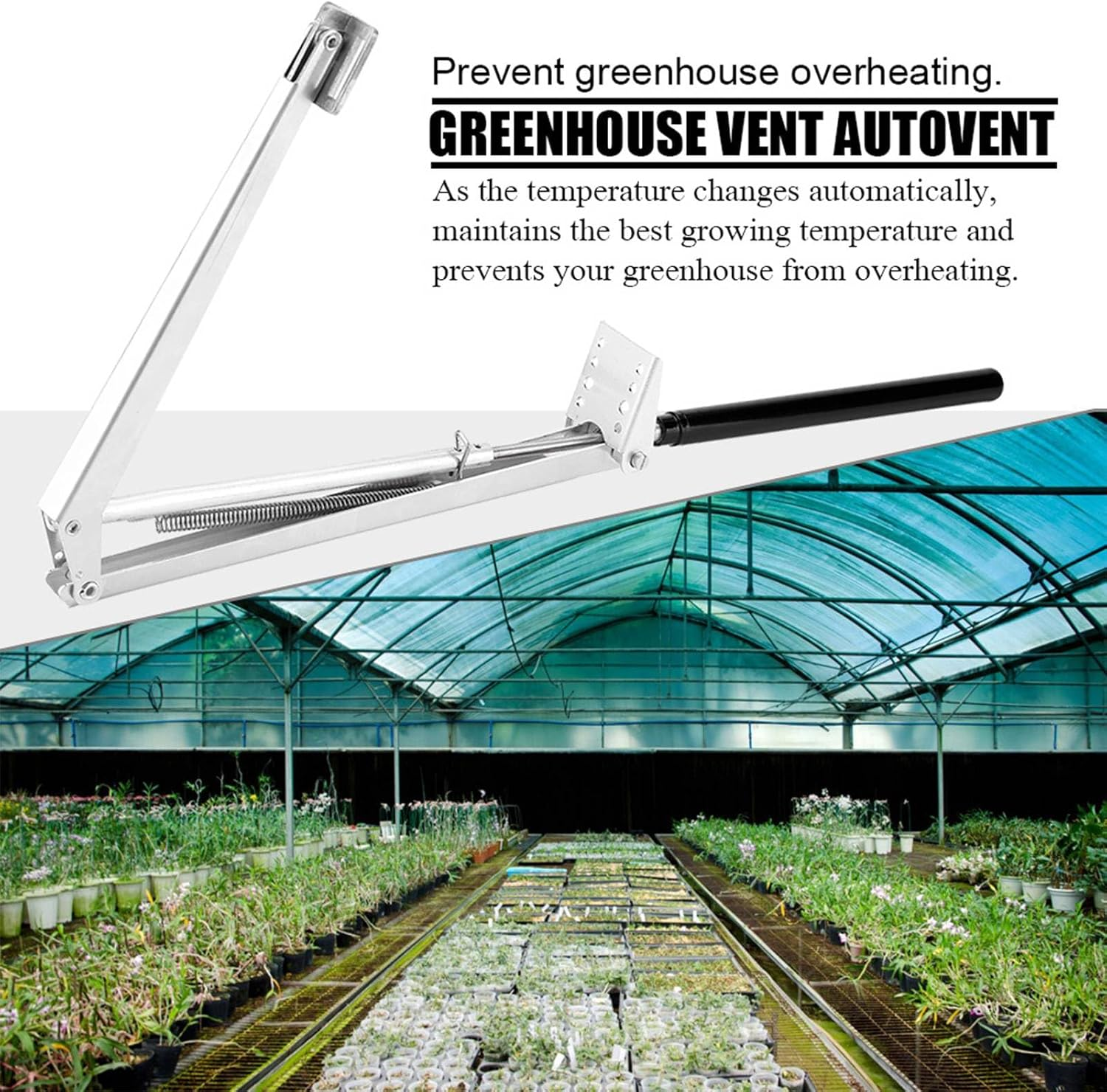 Phefop Solar Heat Sensitive Automatic Greenhouse Window Opener, Aluminum Alloy, Prevents Overheating, Non Electric Vent Opener with 45Cm Opening for Gardening Enthusiasts image number 6