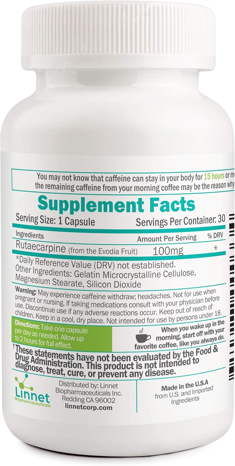 Daily De-Caffeinate, Rutaecarpine, Probably the Most Potent De Caffeinate on the Market, Natural Acting Non-Addictive Deep Sleep Aid for Coffee, Caffeine Lovers, Unwind and Relax, 30 Capsules image number 1
