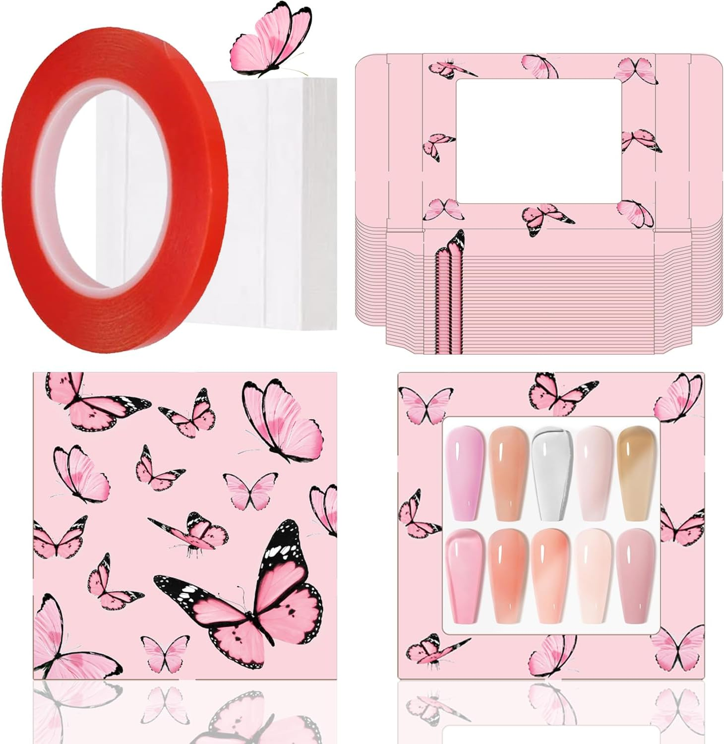 HLQHXWHZT 71 Pcs Empty Press on Nails Packaging Box 35 Pcs White Background Papers and 1 Double Sided Tape, Empty Nail Package Box Set for Press on Nail Business (White)&hellip;