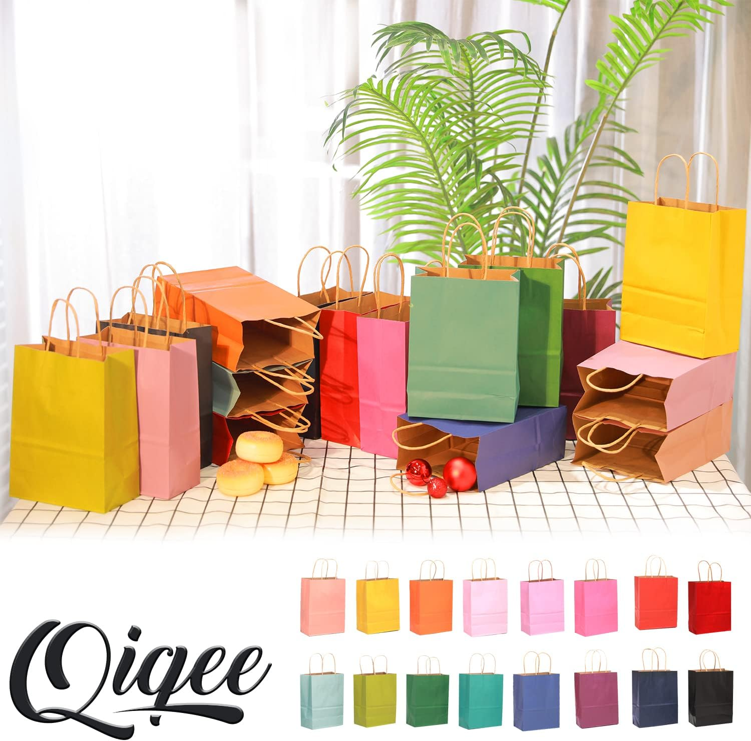 Qiqee 32-Pack Large Kraft Paper Gift Bags with Handles, 16 Colors, 33X25X13Cm (Large Size) image number 3