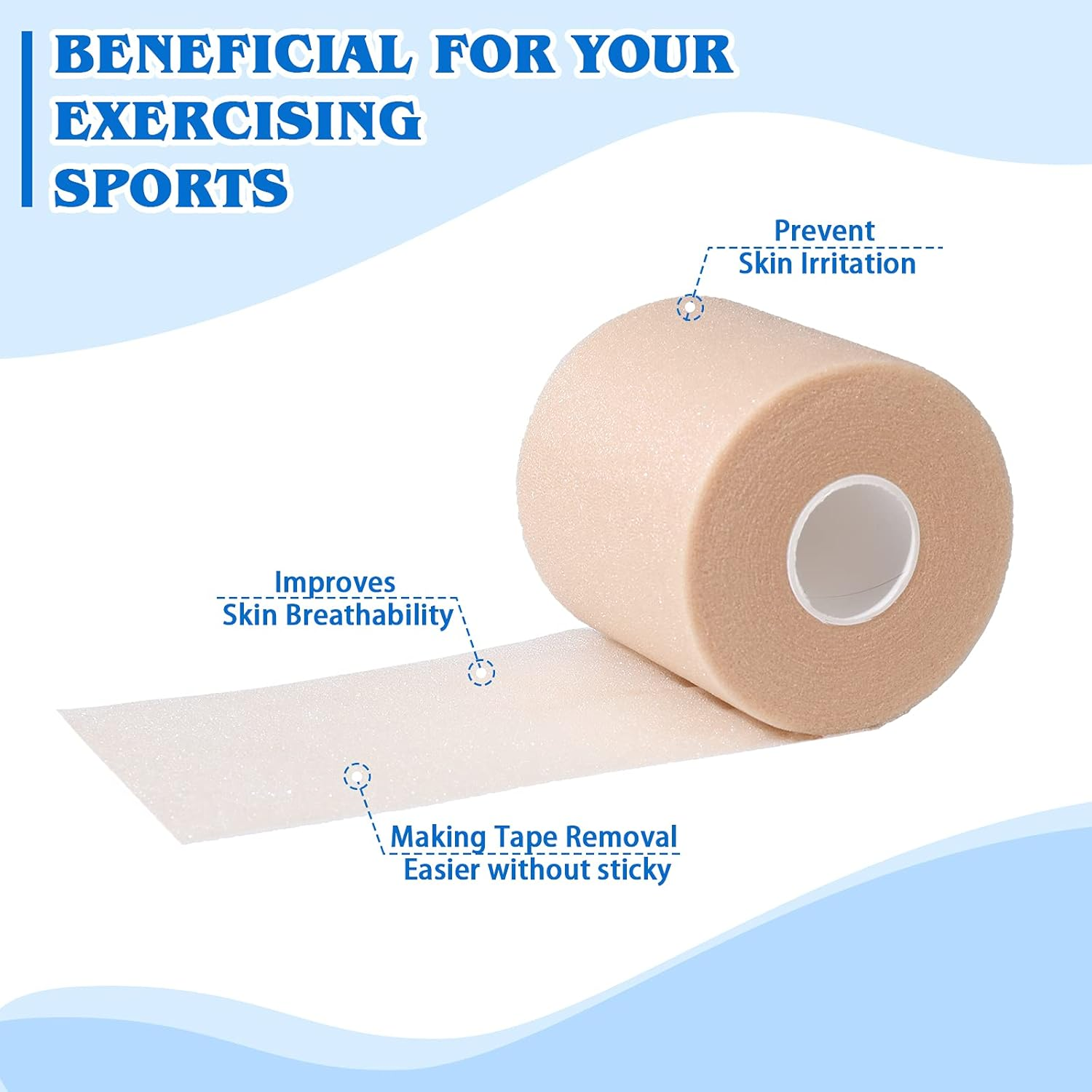 6 Pieces Foam Underwrap Athletic Foam Tape Sports Pre Wrap Athletic Tape Sports Tape for Ankles Wrists Hands and Knees, 2.75 X 30 Yards (Wheat, White, Blue, Green, Pink, Black) image number 3