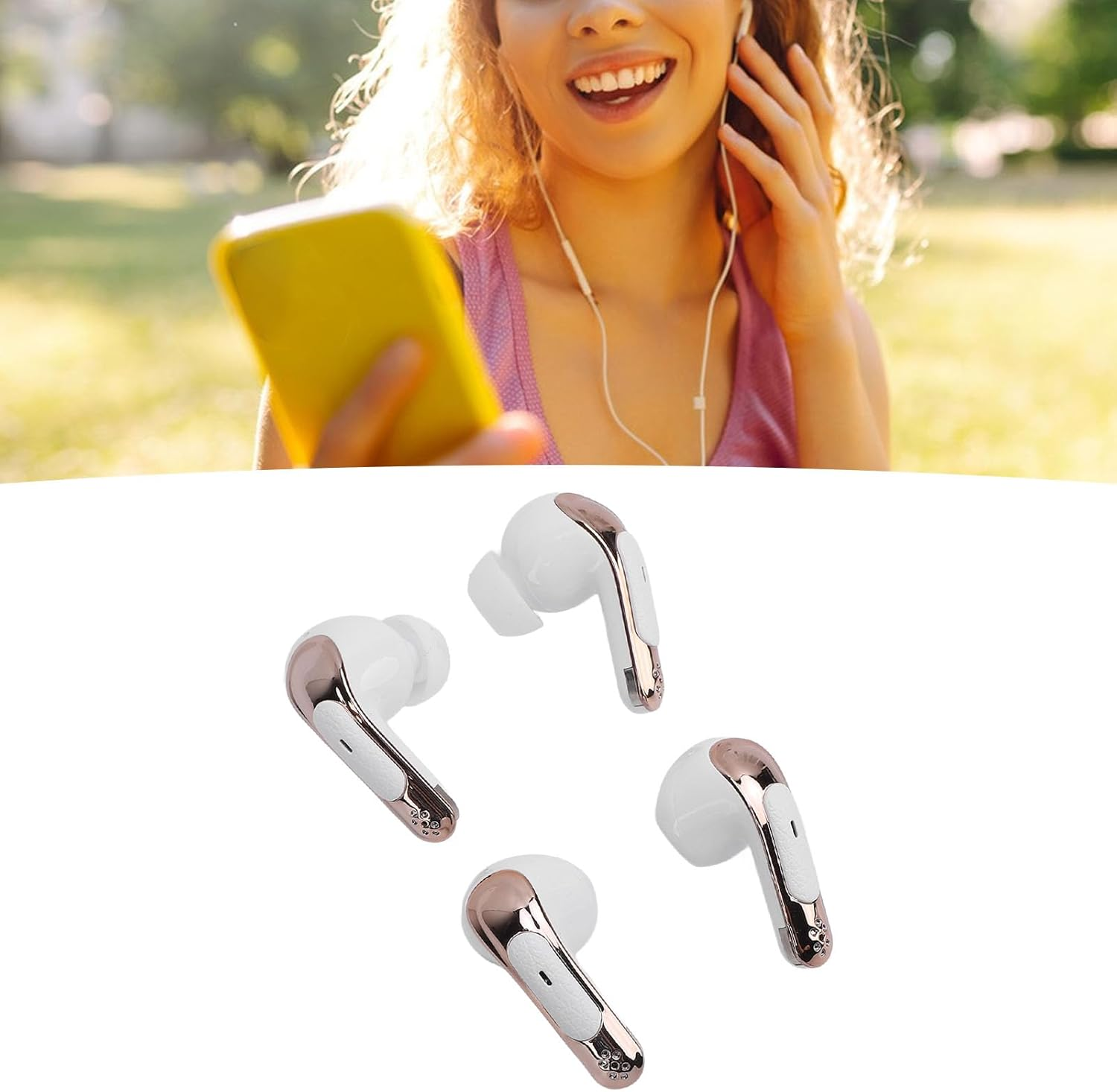 Jectse Two Pairs of Wireless Dual Touch Audio Earbuds, Pair Earphones with LED Display, Bluetooth 5.4 Deep Bass Sound in Ear Earphones, for Couples with Two People (White) image number 2