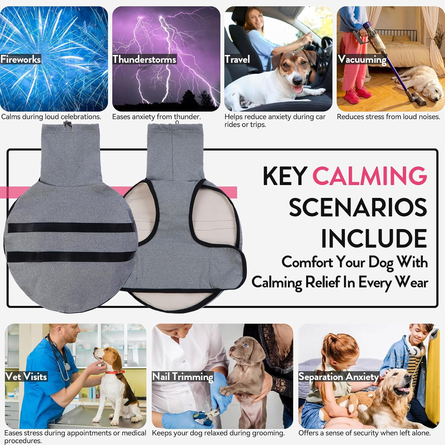 Iecoii Dog Anxiety Jacket Calming Shirt, Calming Vest with Dog Ear Muffs, Noise Protection Winter Pet Coat, Thundershirt for Dogs, Lightweight Stretchy Turtleneck Dogs T-Shirts