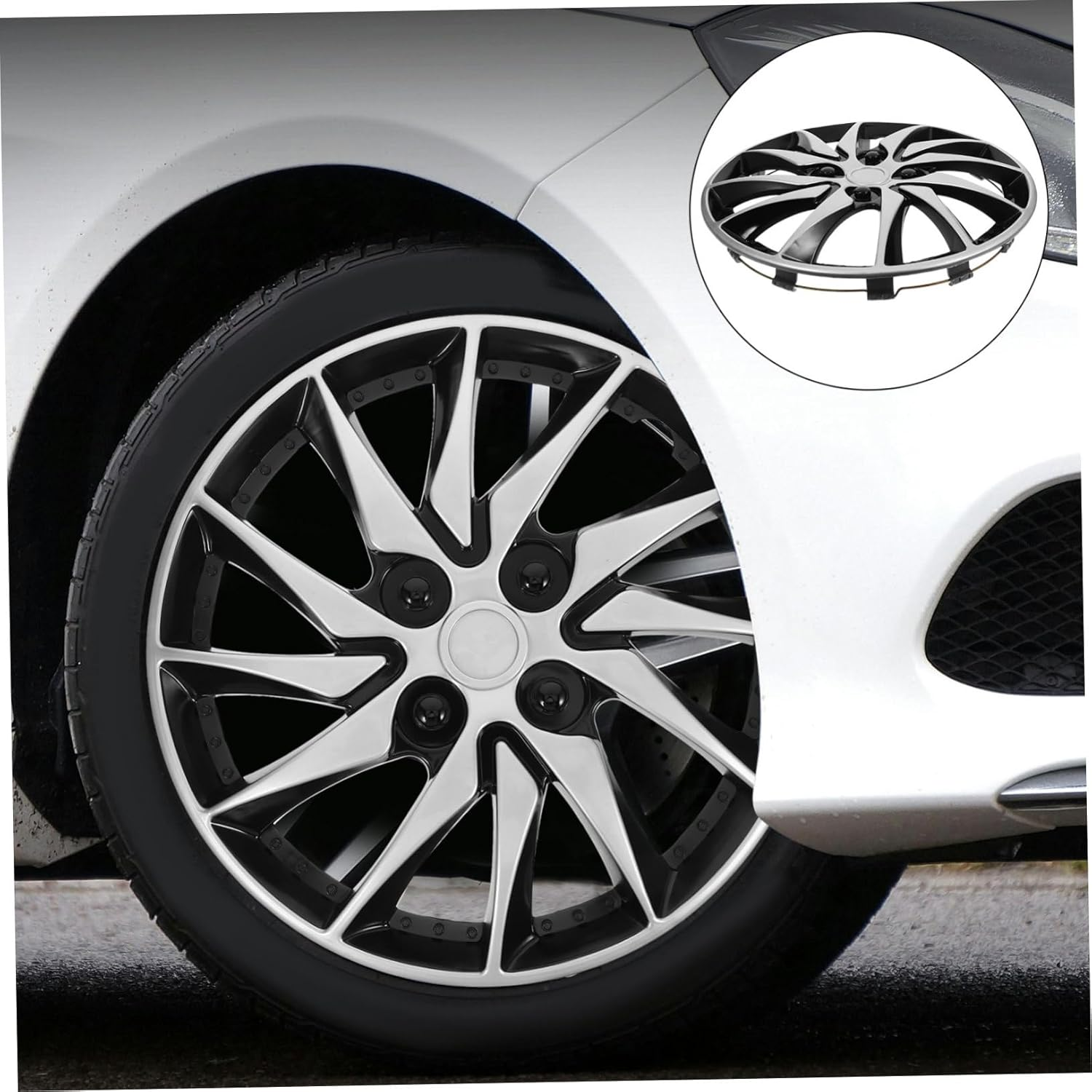 LALADEFIEE 14 Inch Silver Black Hubcap Cover for Car Wheels, Automotive Wheel Rim Center Cap, Compatible with Trucks and Suvs, Sturdy Decorative Car Hub Case for Road Use image number 6