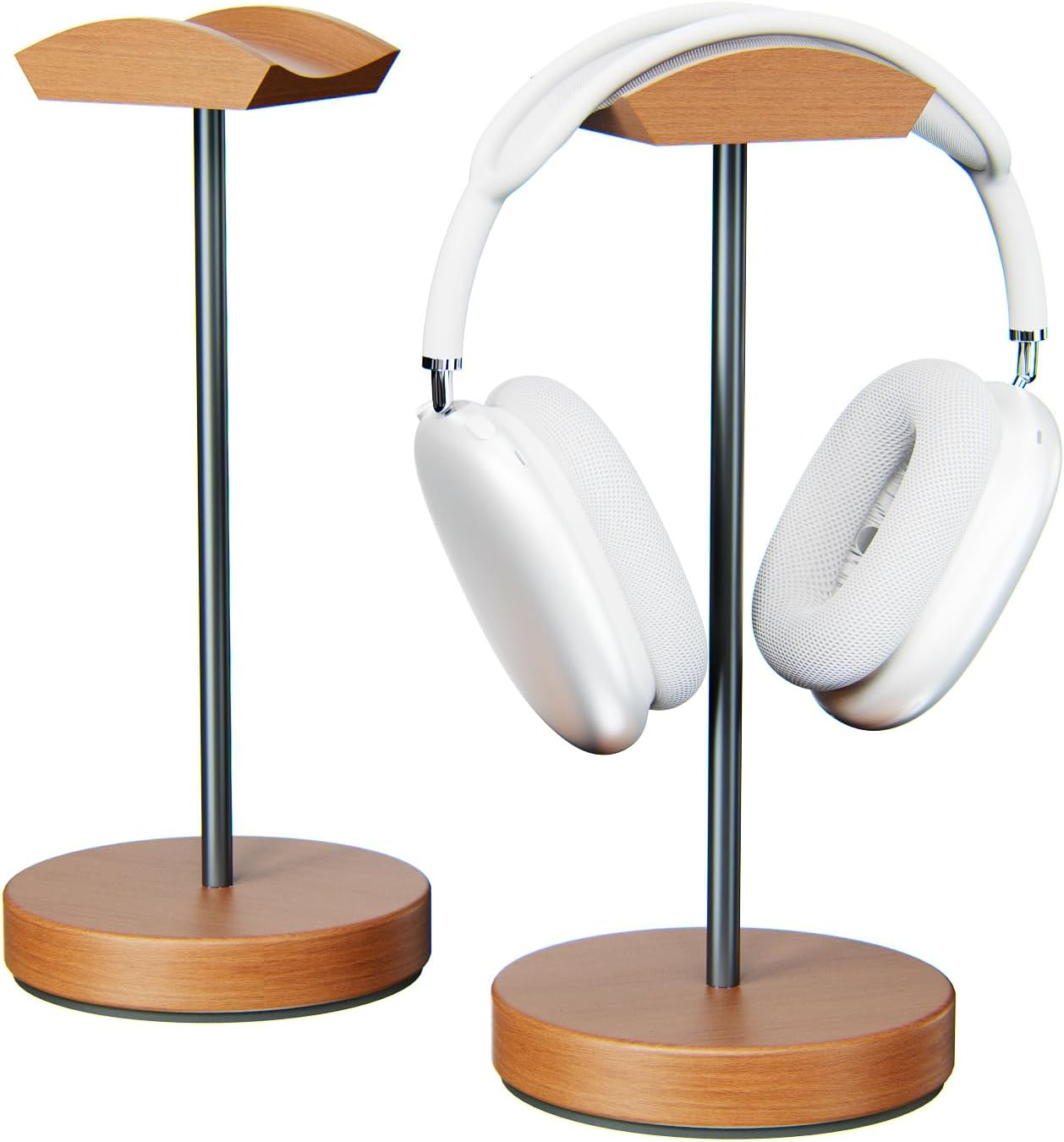 Wigmoa SS-M Wooden Headphone Stand &ndash; Solid Wood & Aluminum Headset Holder, Desktop Earphone Hanger with Sturdy Base, Stylish Gaming & Office Headphone Mount for All Headsets. (Walnut/Black)