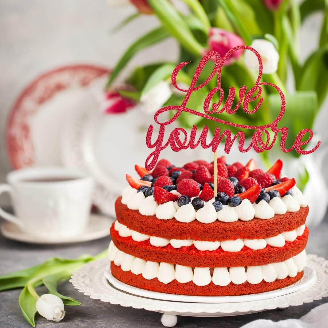 Glitter Valentine'S Day Cake Toppers Love Heart Cupcake Centerpiece Toppers Desert Cake Decoration Food Picks for Valentine'S Day, Wedding , Anniversaries Party Favor Supplies(Red B) image number 1
