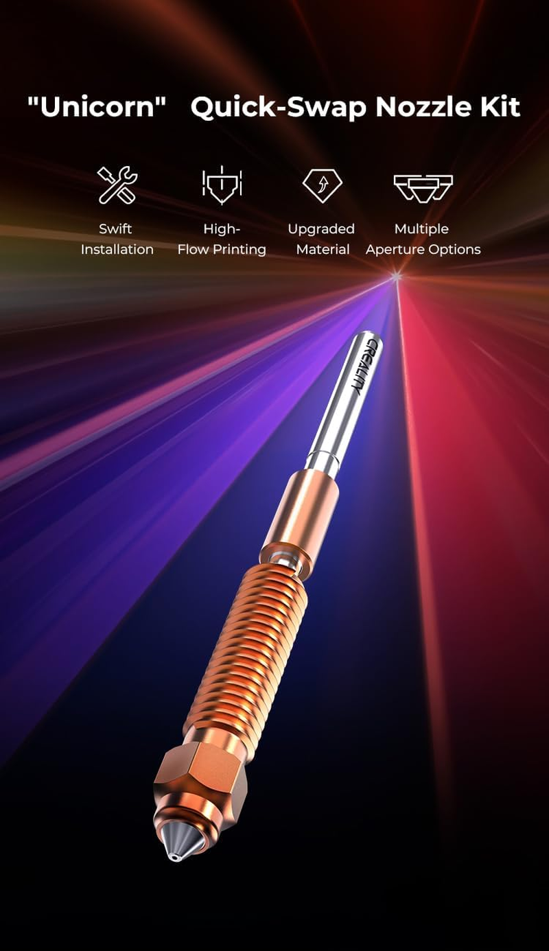 Creality Unicorn Quick-Swap Nozzle Kit (4PCS) for 3D Printer K1/K1 Max (2024), K1C, Ender-3 V3/V3 Plus, Swift Installation, High-Flow Printing, Upgraded Material, 0.4Mm X 2, 0.6Mm, 0.8Mm image number 1