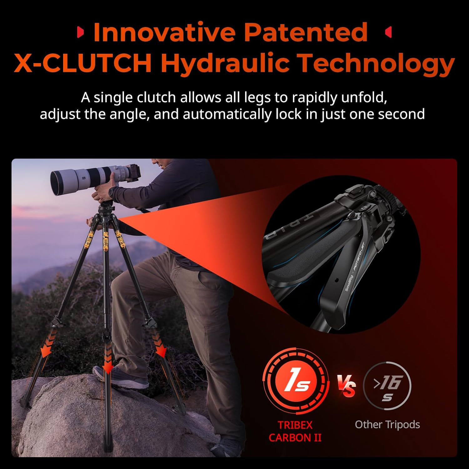 Smallrig X Potato Jet Tribex II Hydraulic Carbon Fiber Tripod, Fast Extend Camera Video Tripod with 4-Step Counterbalance Fluid Head image number 6