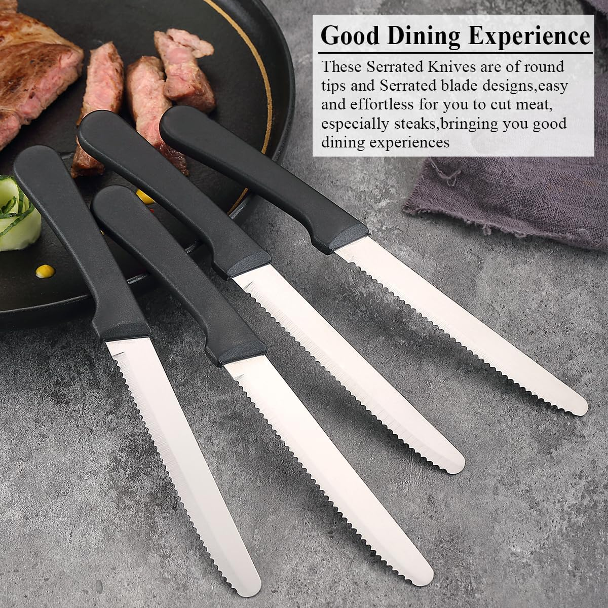 Reanea Steak Knives Set of 12, Stainless Steel Steak Knife Set, Serrated Steak Knives, Gifts for Home, Restaurant, Parties, Wedding, Camping, Outdoor image number 5