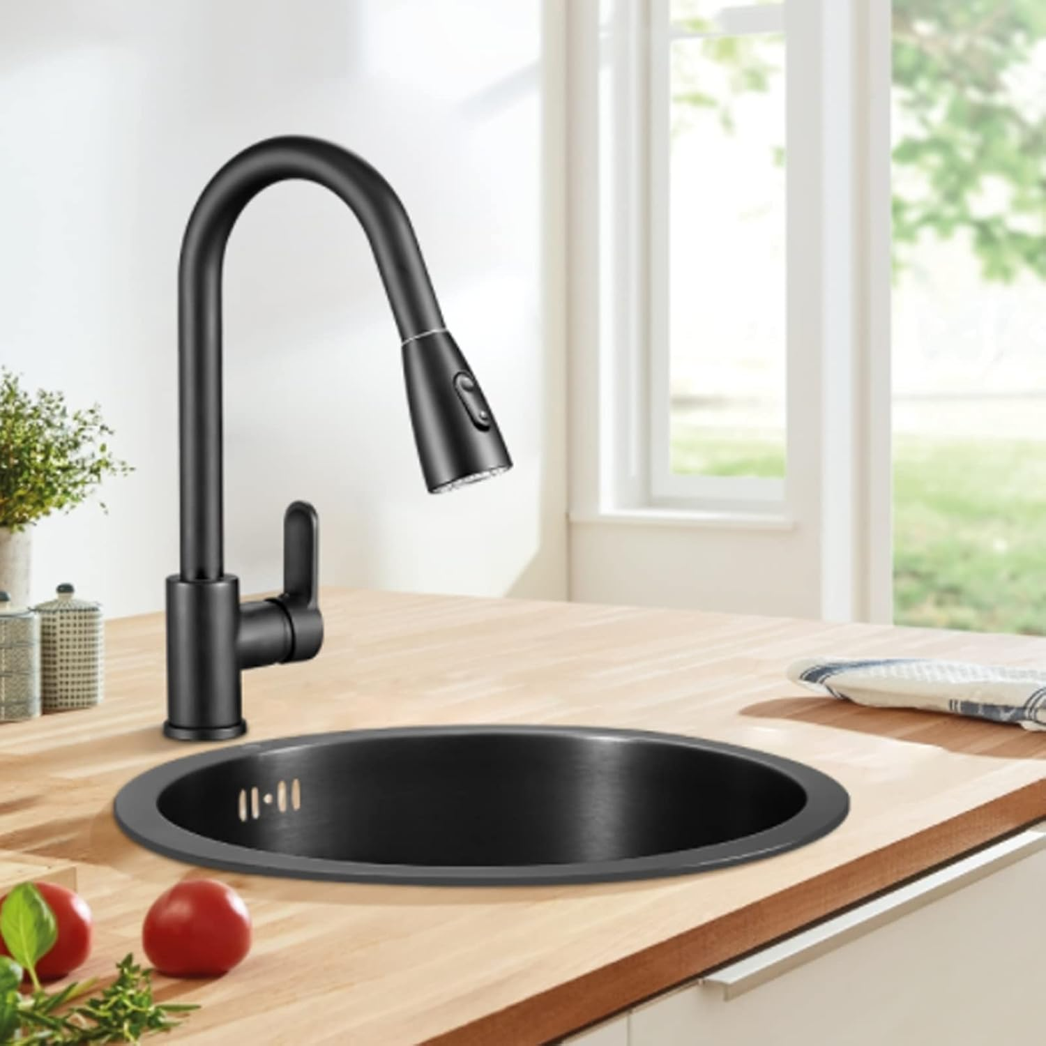Round Kitchen Sink with Excellent Drainage and Maximum Flexibility - round Kitchen Sink Stainless Steel Basin Single Bowl with Drain Accessories for Home (#1) image number 2