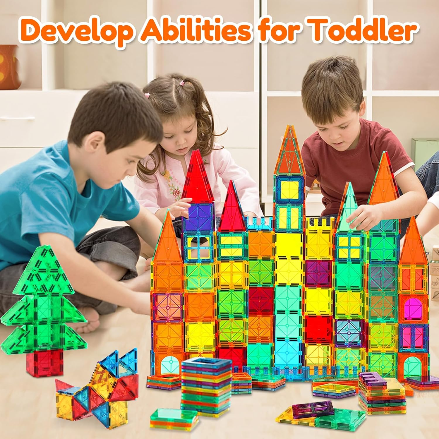 Magnetic Tiles 100PCS Magnet Building Blocks for Kids Educational Magnetic Blocks Sensory Toys Montessori Stacking Toys for 3 4 5 6 7 Year Old Boys Girls Construction STEM Gift Set image number 5