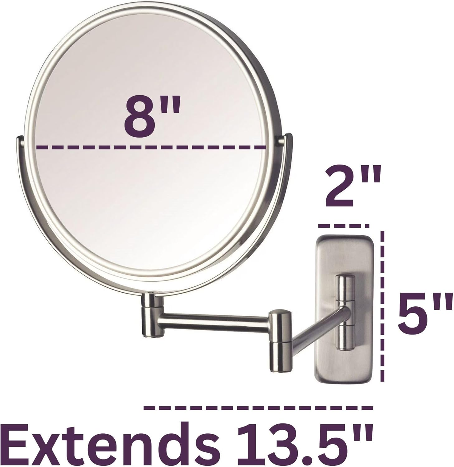 Jerdon JP7506N 8" Diameter Wall Mount Mirror, Nickel - Chrome image number 6