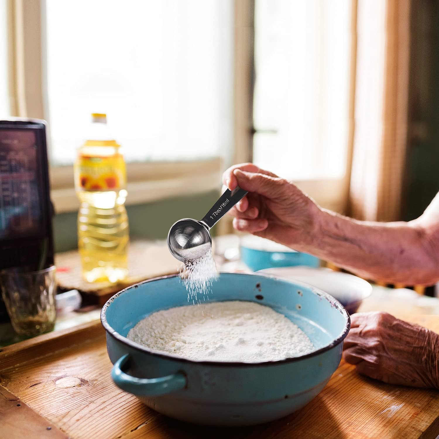 Black Measuring Spoons, Heavy Duty 18/8 Stainless Steel Metal Measuring Spoons Set of 6, Black Plated Spoon for Dry or Liquid Ingredients for Cooking Baking, Tablespoon Teaspoon Measuring Spoon Spice image number 4