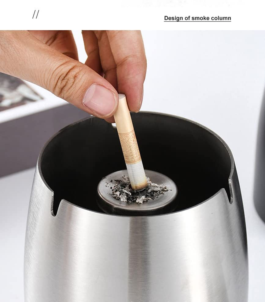 Large Stainless Steel Ashtray Smokeless, Odorless Thickened Windproof Ashtray with Lid, Portable Ashtray for Home Office Tabletop outside Patio Outdoor Balcony -Black image number 5