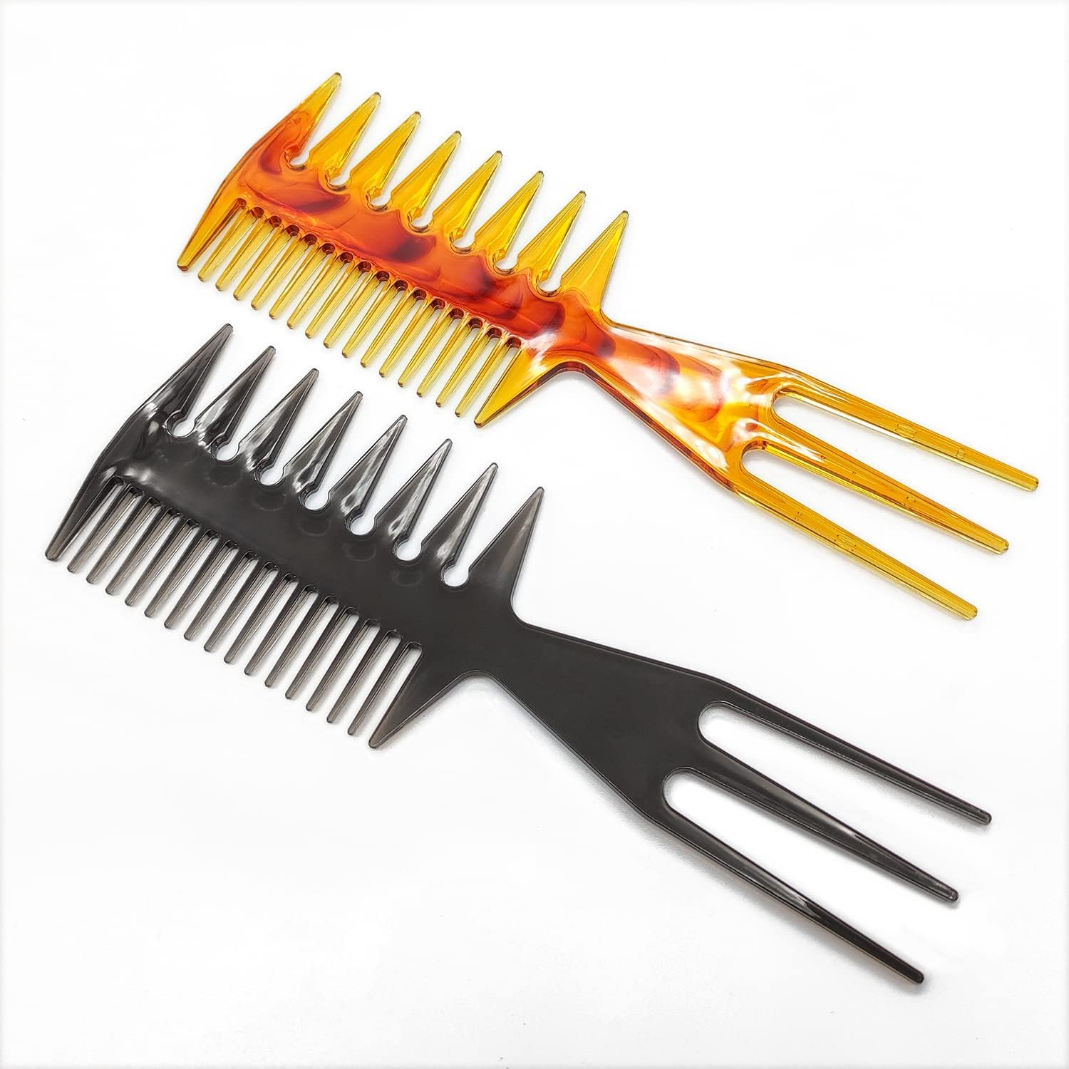 Losaria Hair Pick Comb, 3 in 1 Fish Tail Bone Shape Professional Stylist Comb, Amber (Hairdressing Salon, Home Personal Application, All Kinds of Hair Styling) image number 1