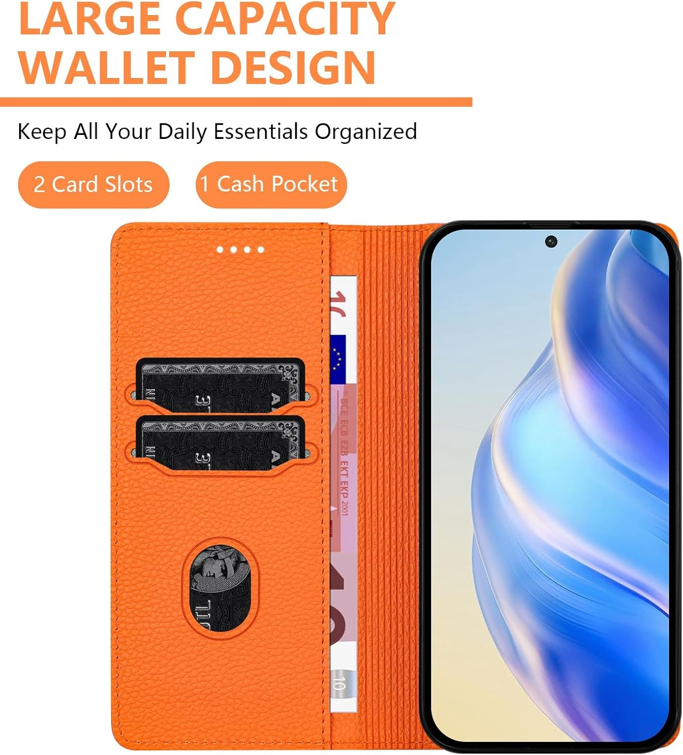 QIWEIQING Mobile Phone Case for Iphone 17 Pro Leather Case Foldable Flip Case Magnetic Card Slot Stand Function Flip Case Protective Cover for Iphone 17 Pro Orange YBZ image number 6