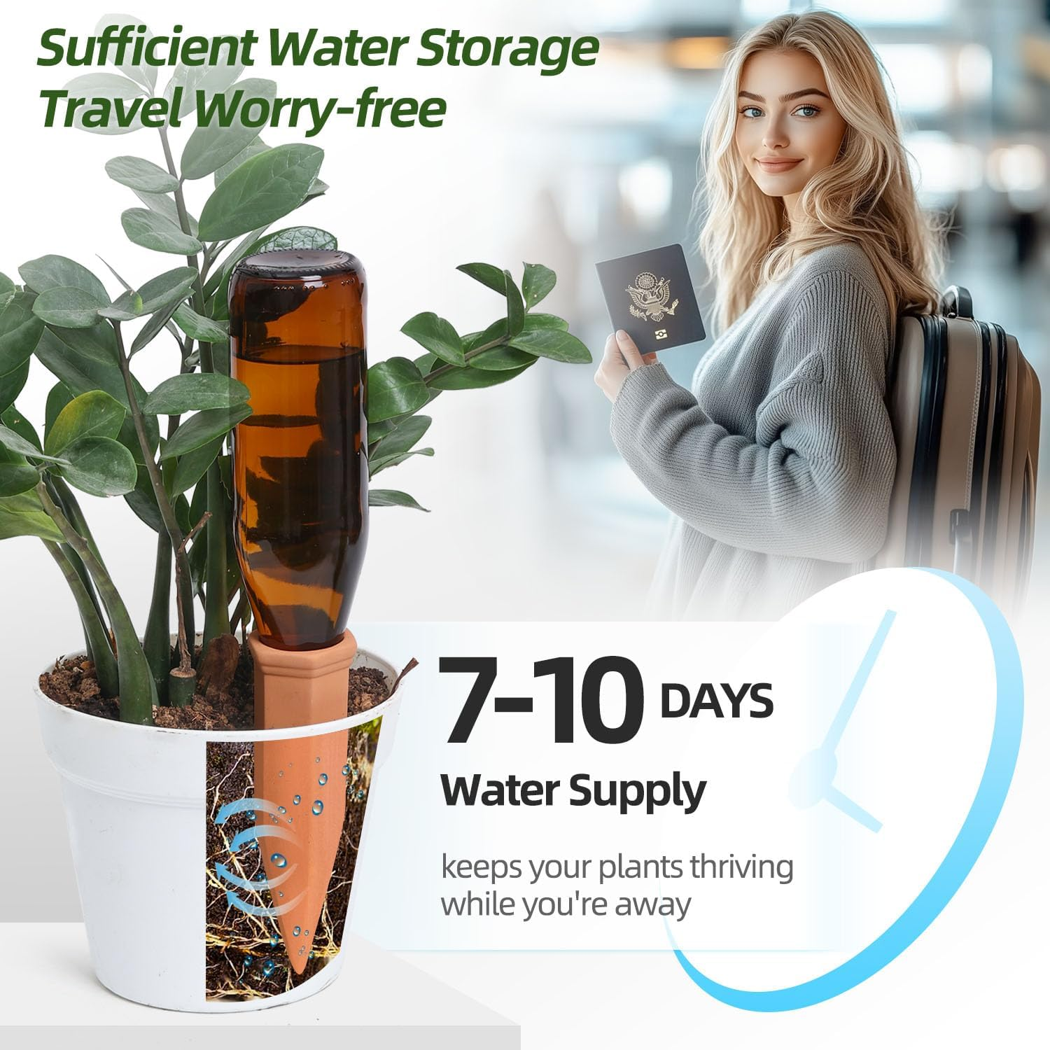 Self Watering Stakes Pack of 10, Terracotta Automatic Plant Watering Spikes for Indoor Outdoor Plants Wine Bottle Plant Watering Devices image number 4