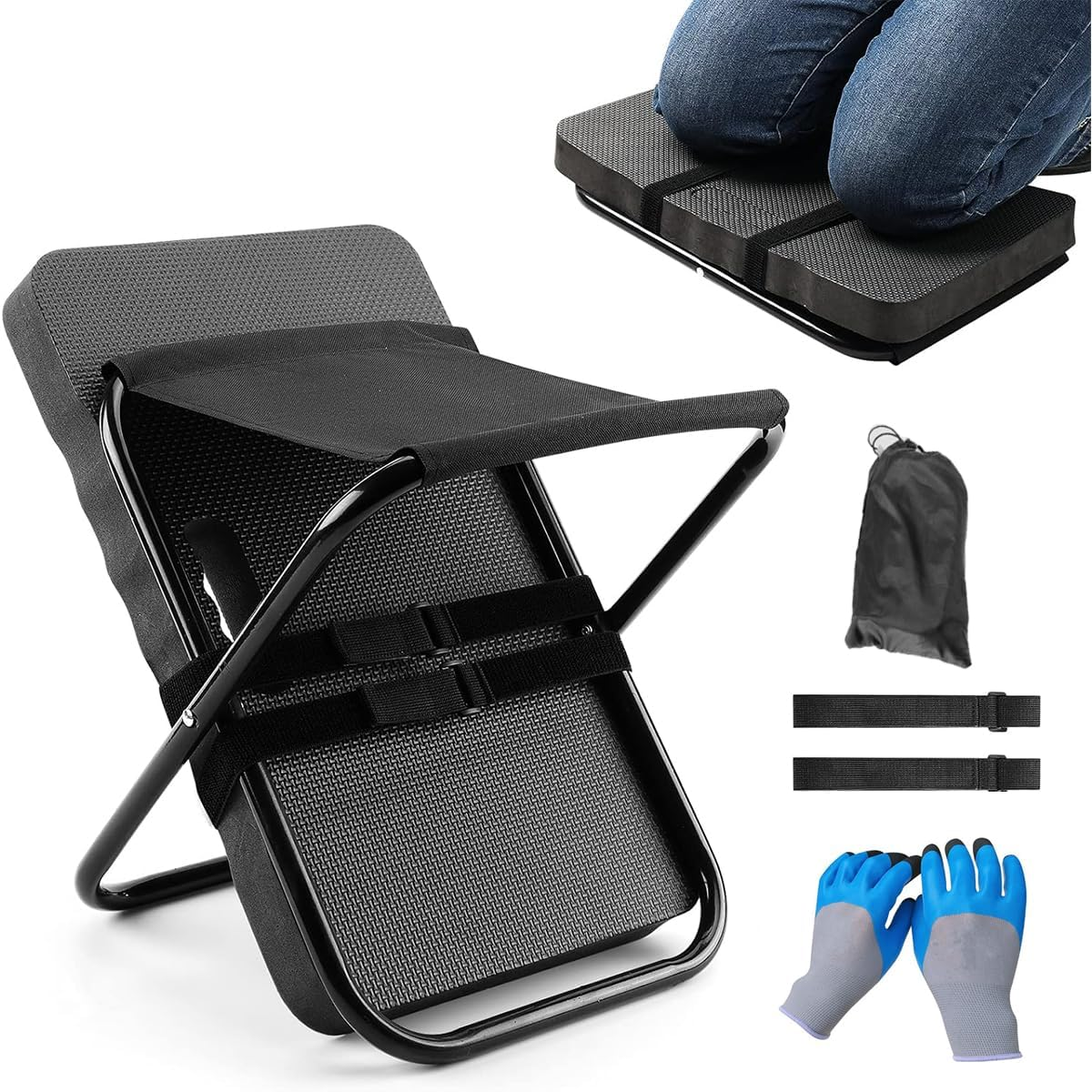 CLOUDSEASON Kneeling Pad with Stool 2 in 1 Foldable Garden Stool Includes Anti-Slip Gloves Ergonomic Comfort Design for Gardening, Camping Fishing Household Chores Painting & More image number 3