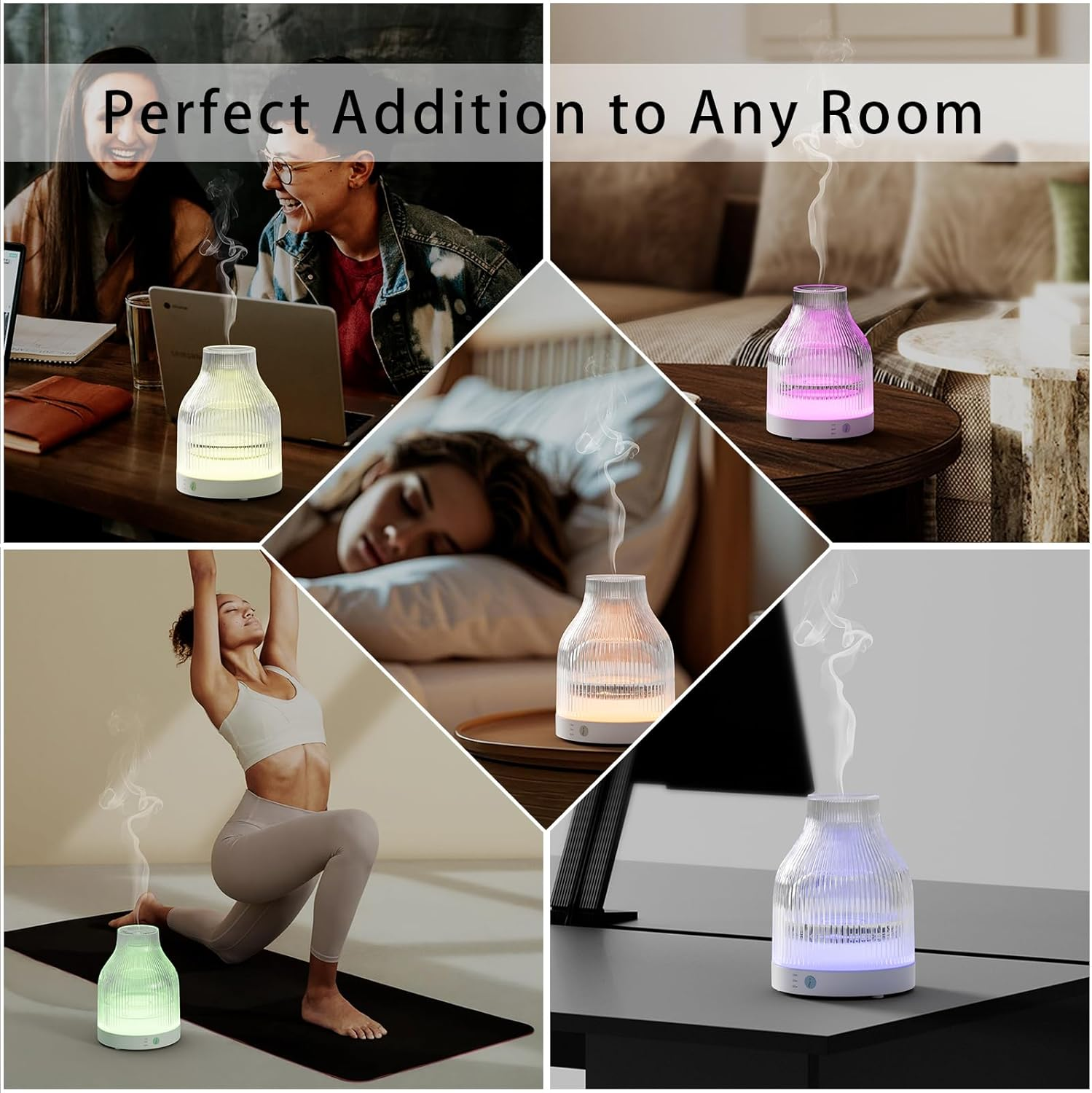 SOICARE Elegant Glass Reservoir Essential Oil Diffuser 200ML, One Button Control Glass Diffuser with Rainbow Colors for Home Office Bedroom Gift image number 2