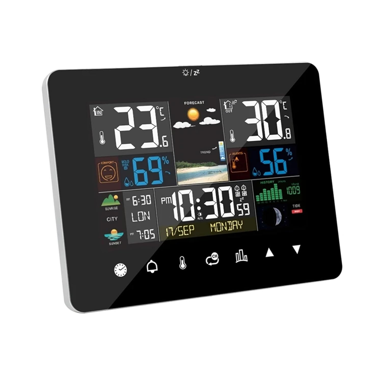 Weather Station Touch Screen Table Moon Phases Tides Barometer Thermometer Hygrometer Wall Clock Sun Time Forcast Sensor