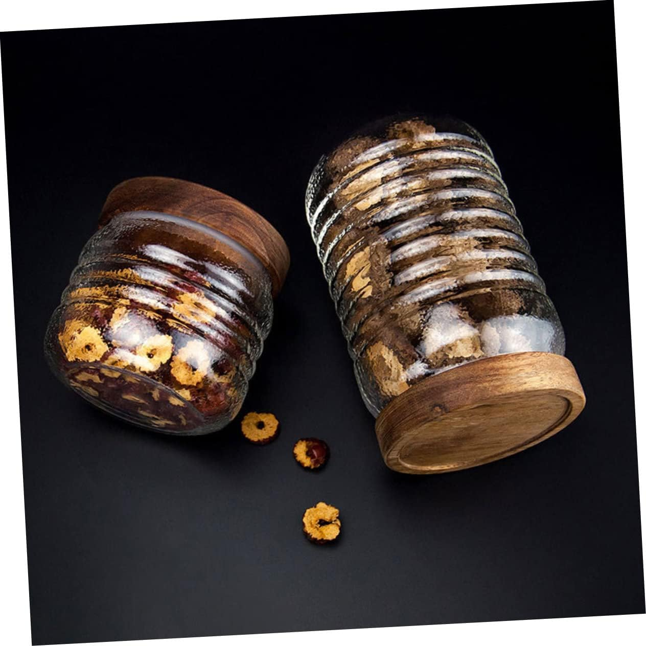 Mikinona 500Ml Airtight Jar Wooden Cover Storage Containers for Kitchen Home Office Flour Tea Sugar image number 1