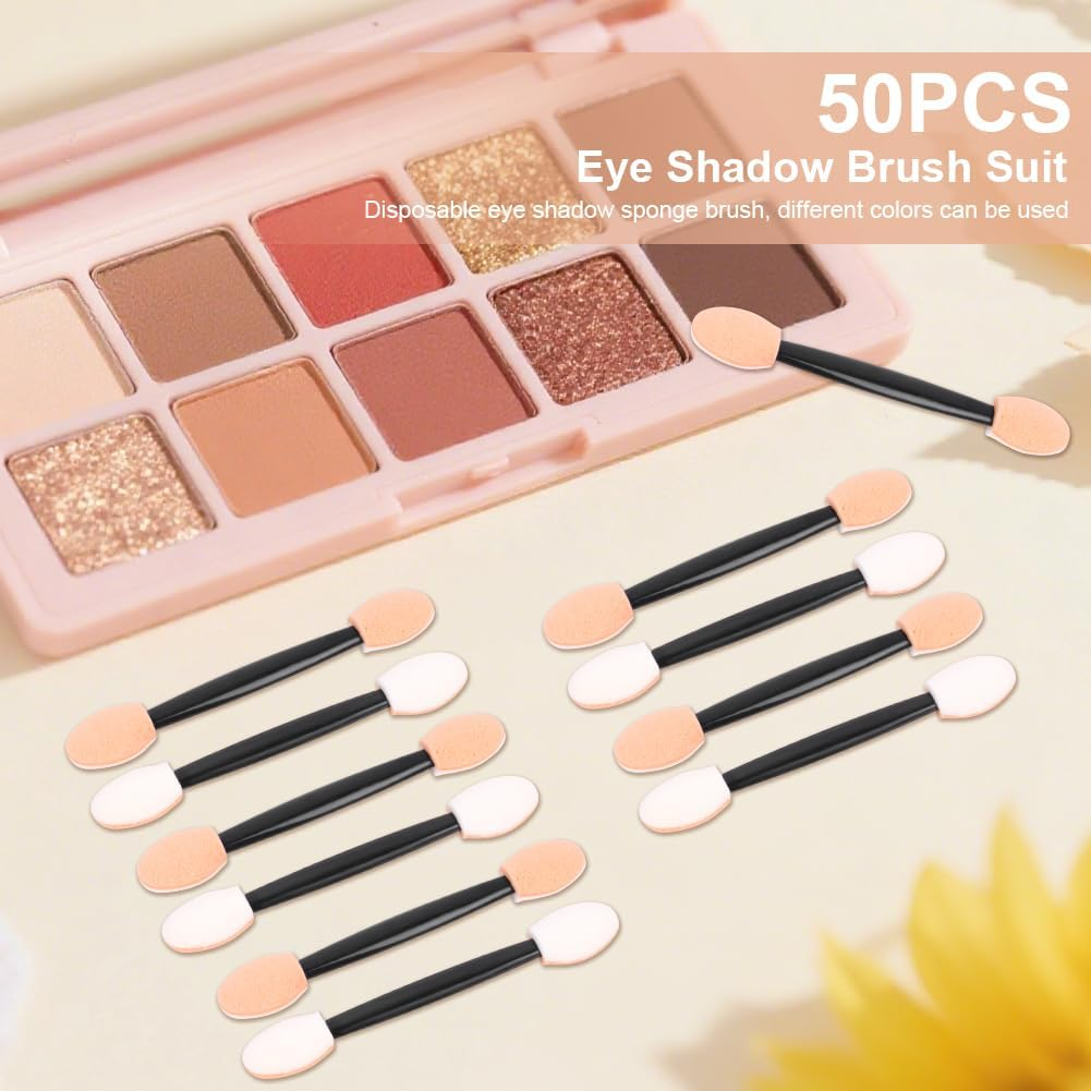 LOPHE 50PCS Sponge Eyeshadow Applicators, Disposable Beige Eye Shadows Sponge Brushes, Dual Sided Eyeshadow Brushes Eye Shadows Sponge Applicators Sticks for Eyeliner Makeup Arts Crafts Art Beauty