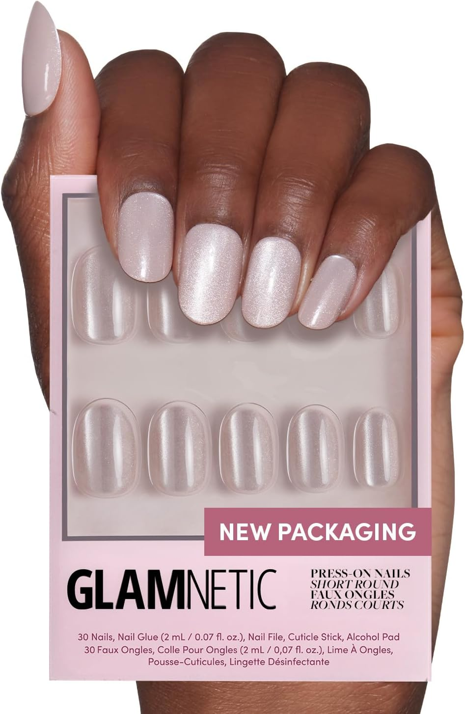 Glamnetic Press on Nails - Pure Intentions | Glossy, Semi-Transparent, Short round Nails, Reusable | 12 Sizes - 30 Nail Kit with Glue