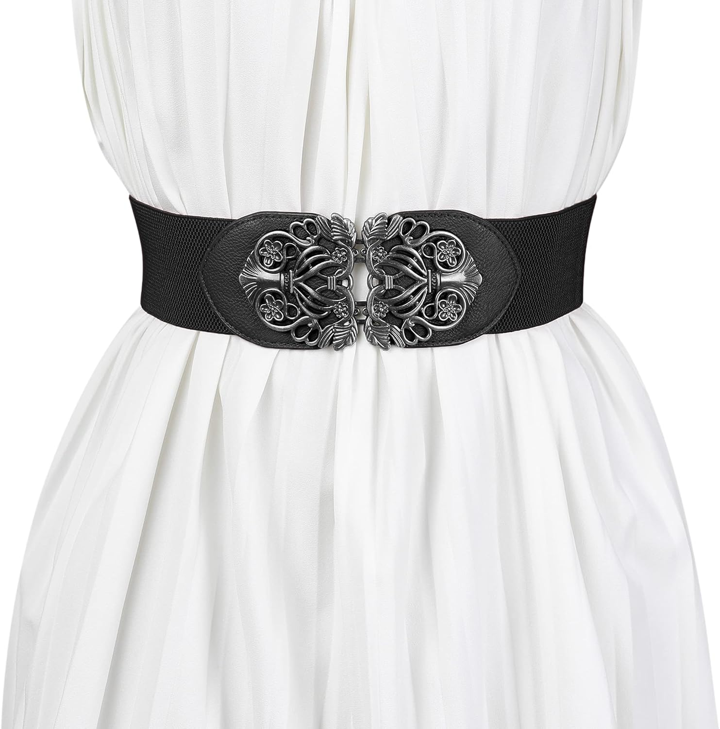 Uxcell Wide Elastic Vintage High Stretchy Retro Waist Belt with Buckle for Women image number 6