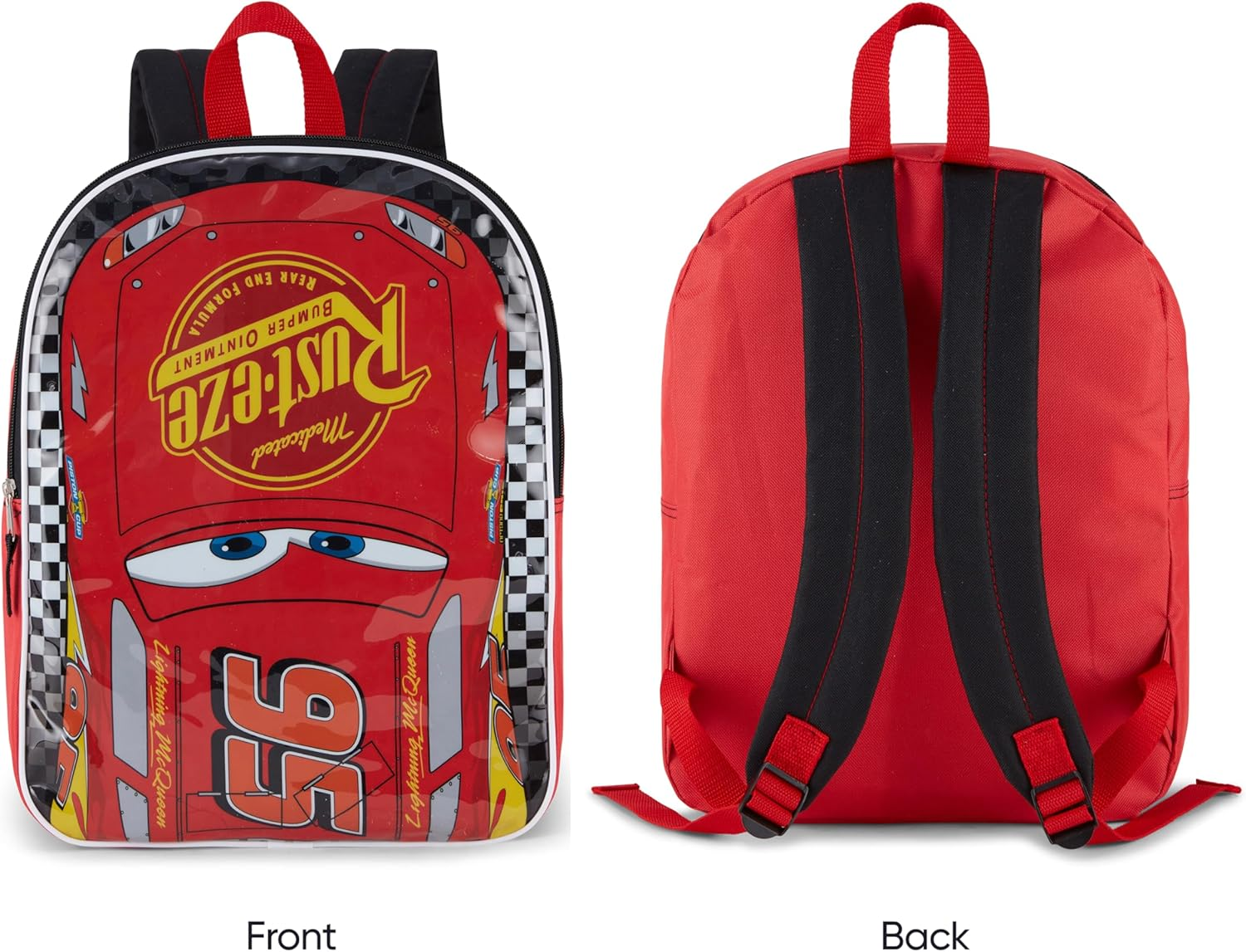 Disney Backpack for Kids 15 Bookbag for Boys | Padded Straps & Large Zip Compartment School Supplies - Cars Red image number 6