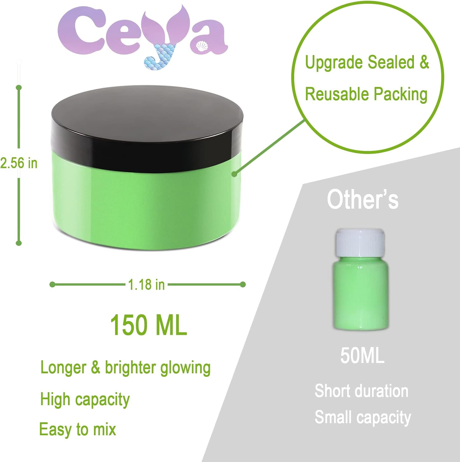 Ceya Fluorescent Yellow Glow Powder, 5.3Oz/150G Glow in the Dark Pigment, Luminous Resin Color for Epoxy Resin Slime, Nail Art, Party DIY Crafts - Blue image number 2