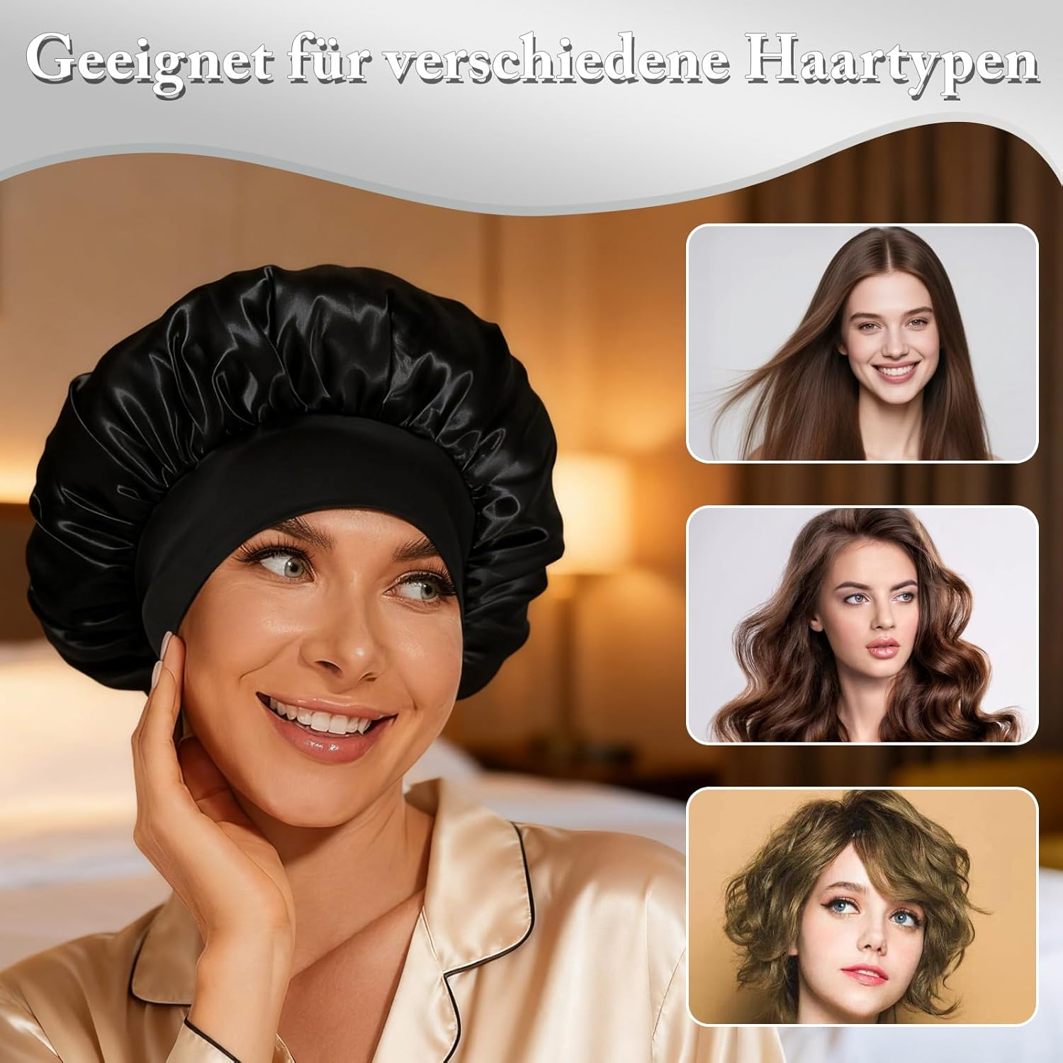 Bamyli Bonnet Satin Hair Cap & Sleep Cap, Satin Bonnet for the Night Soft and Adjustable with Elastic Band Ideal as Hair Cap for Women and Girls, Breathable and Non-Slip image number 6