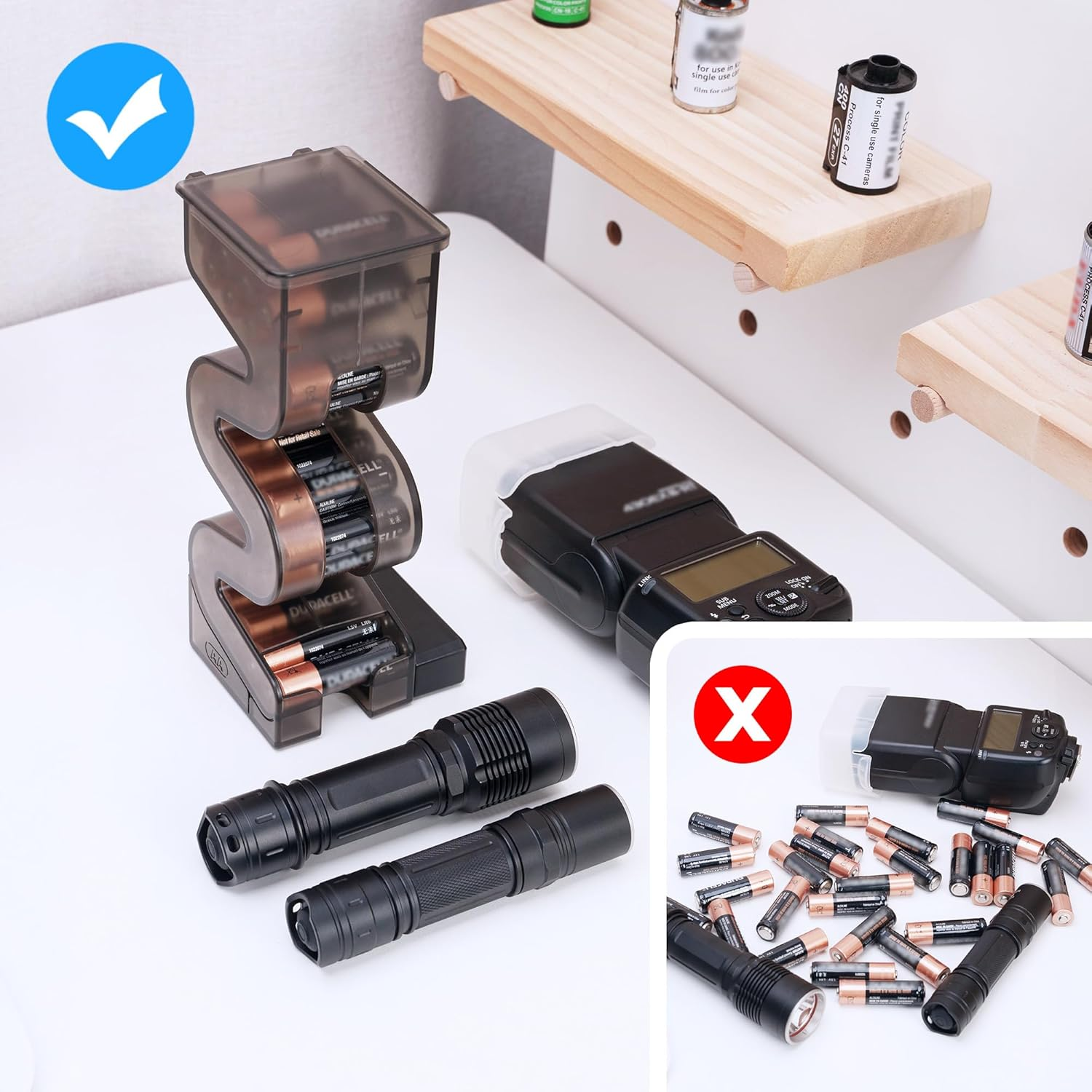 KIWIFOTOS 27 AA & 35 AAA Combo Battery Case Holder with Tester, Pegboard Wall Mount Battery Organizer Dispenser for AAA Batteries Caddy Storage Rack image number 3