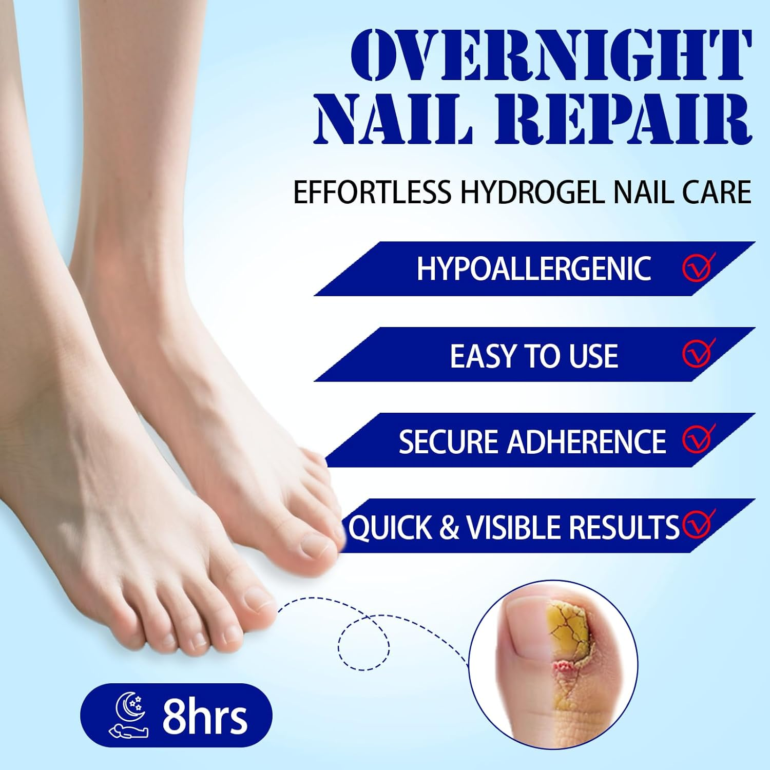 21PCS Fungal Nail Patches, Toenail Fungus Care, Nail Repair for Damaged Nails, Nighttime 8-Hour Nail Support for Damaged & Discoloured Toenails (A) image number 2