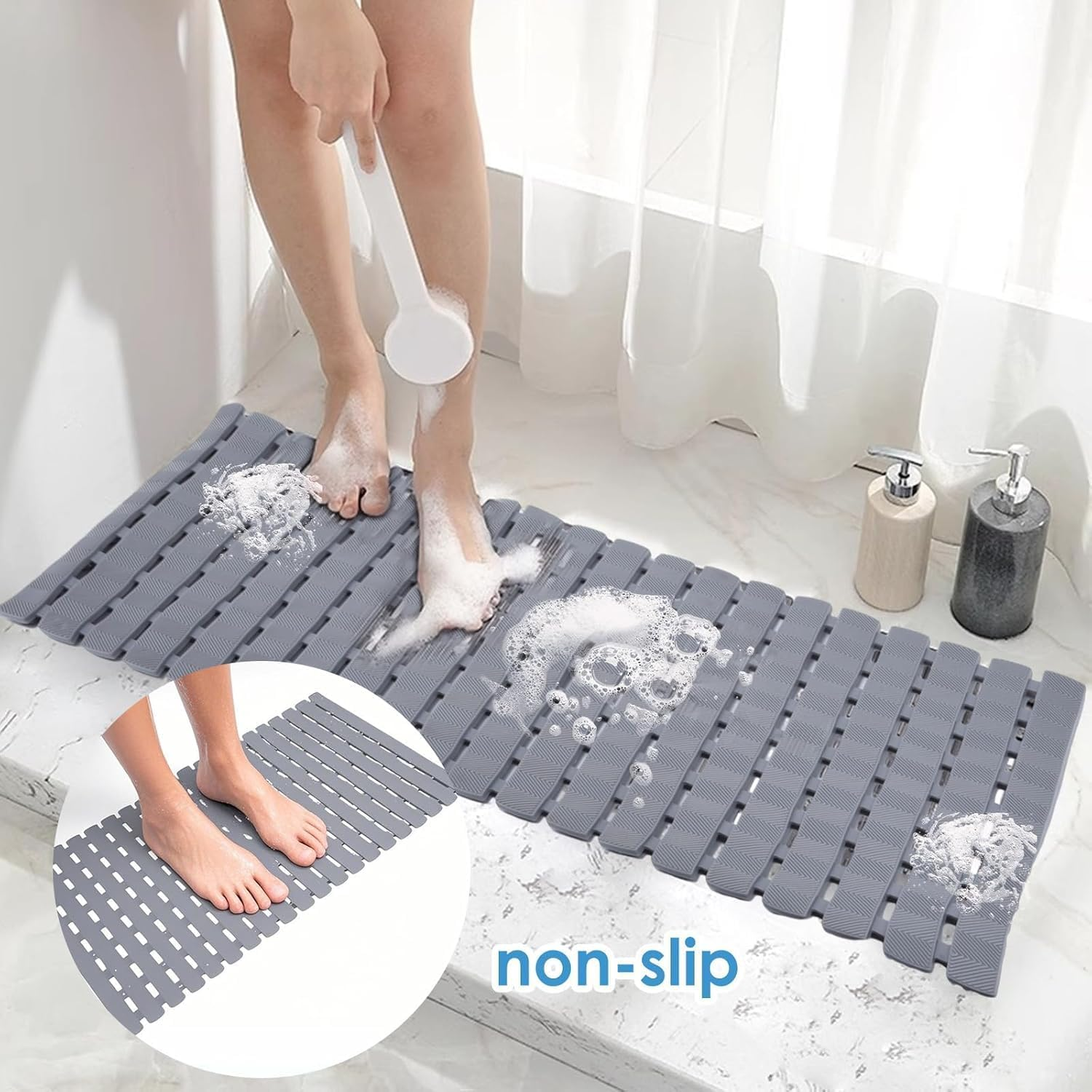 Mumoo Bear Non Slip Shower Pad, Bath Tub Shower Mat, Pet Dog Bathing Non-Slip Mat, Dog Bath Mat, Quick Drain Bathtub Mat with Suction Cups & Drain Holes for Bathroom, 27.1X15.7 Inch Grey image number 1