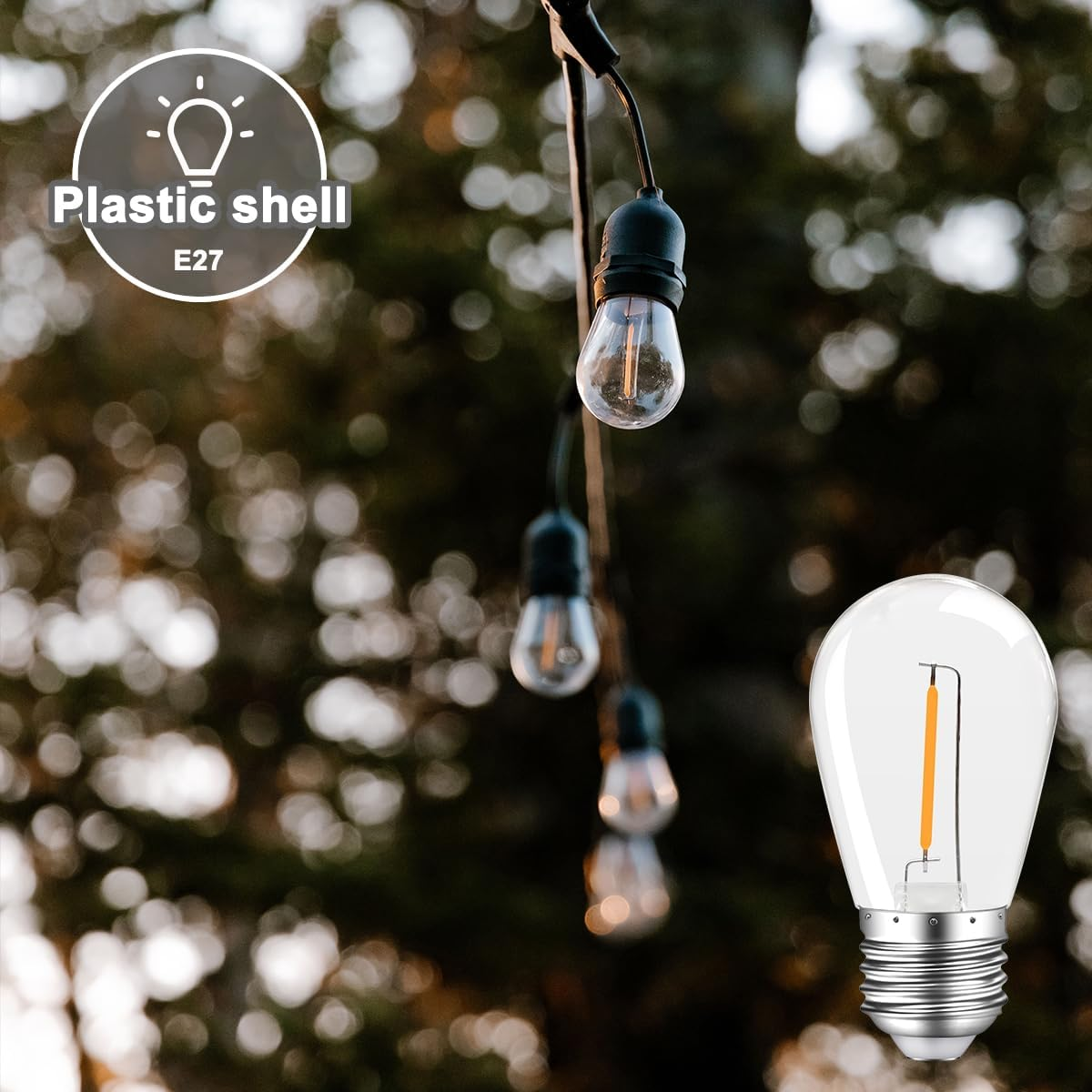 MZYOYO S14 1W E27 LED, E27 LED Vintage Edison Light Bulb, 1W LED Filament Lamp, LED Light Bulb E27, for S14 Outdoor LED Fairy Lights, 2200 K Warm White, Not Dimmable, for Party, Christmas, Plastic, image number 6