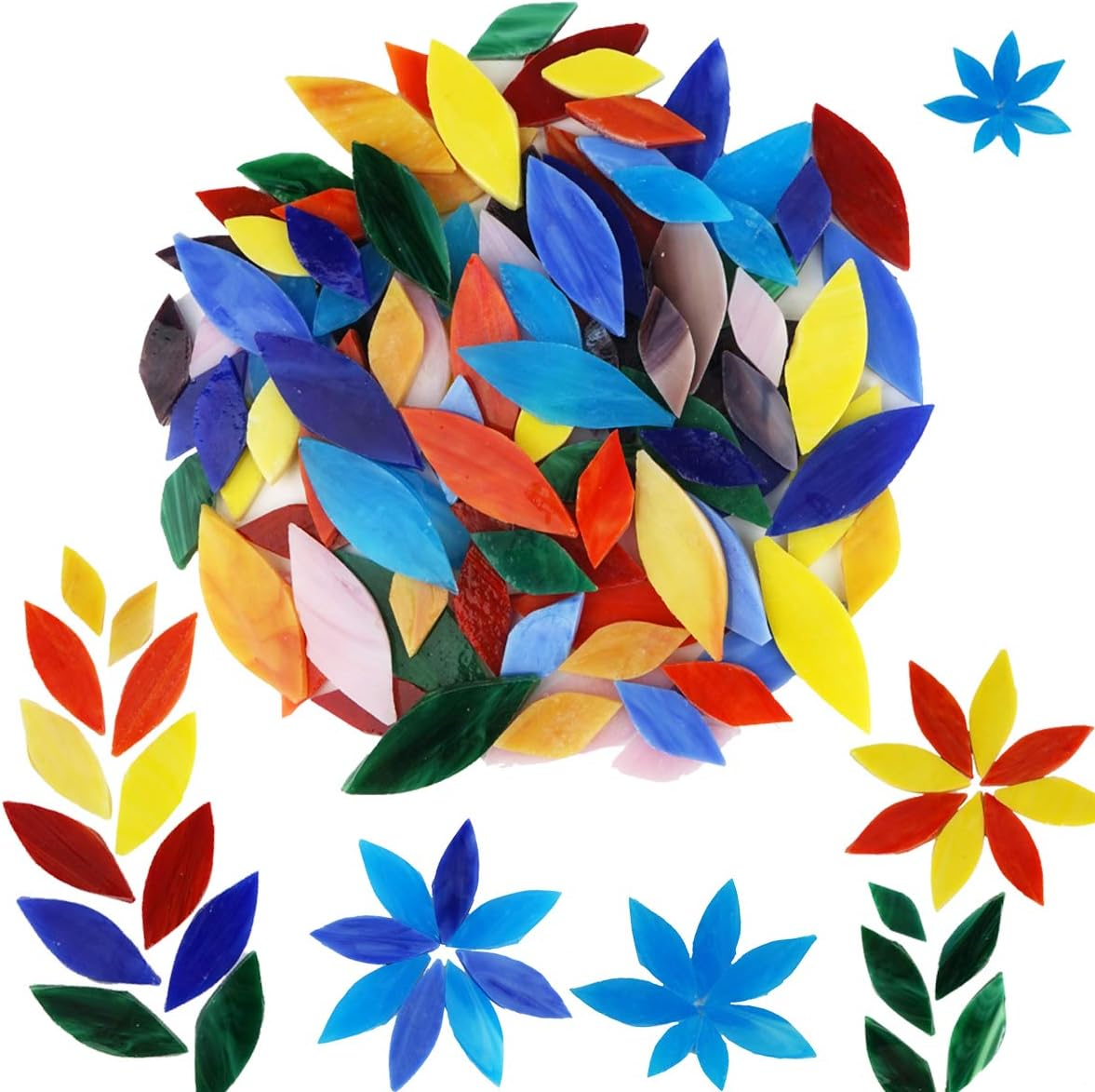 Lanyani Bright Glass Petal Mosaic Tiles, Hand-Cut Stained Glass Flower Leaves Tiles for Crafts, 100 Pieces Assorted Size&Colors&hellip; image number 3