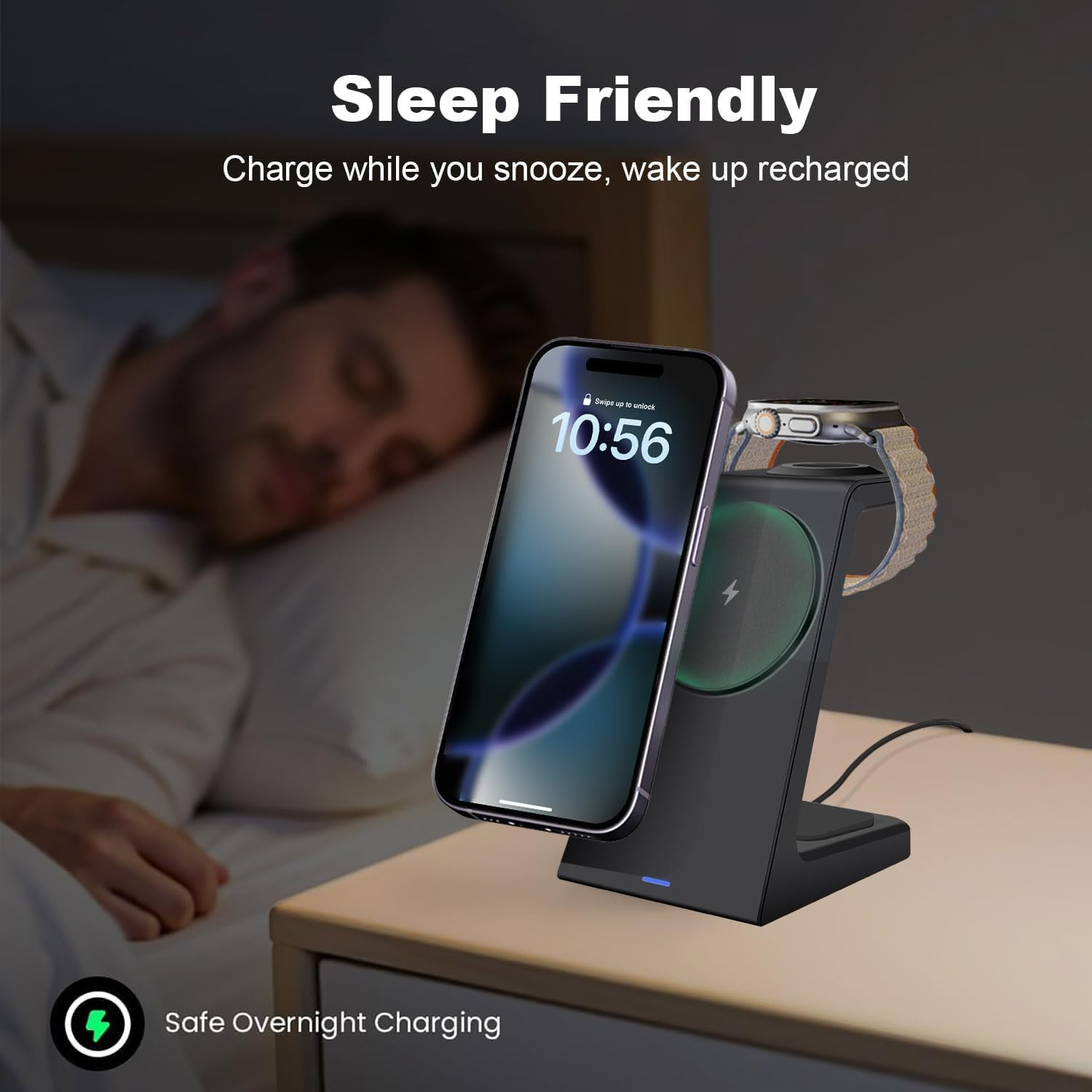 VNBBT 3 in 1 Wireless Charging Station for Mag-Safe, 15W Fast Magnetic Wireless Charger Stand for Iphone 17 Pro Max/17 Air/17/16 Plus/15/14/13/12 Mini,Air Pods,Apple Watch Series, Black image number 3