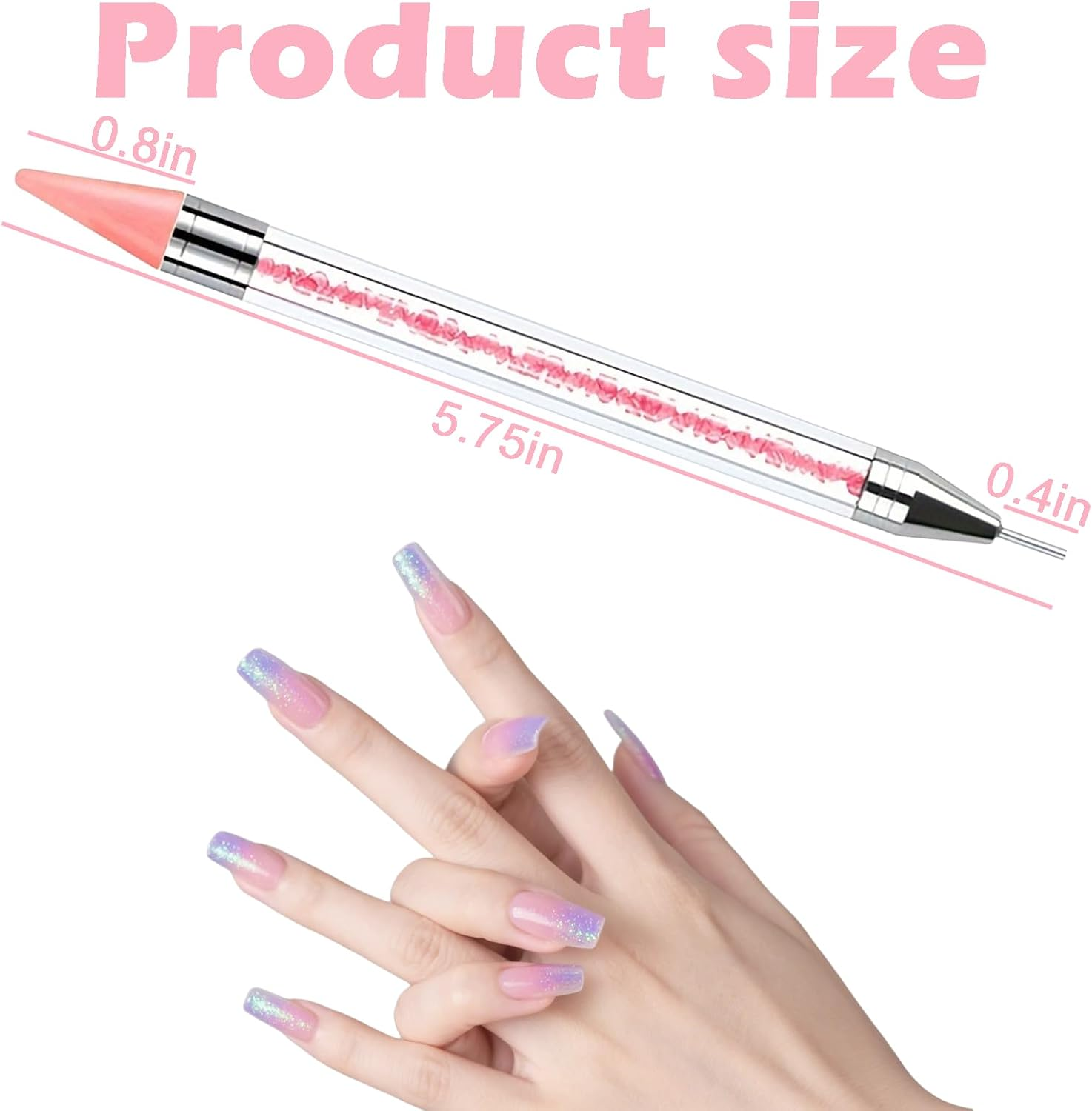 Nail Art Tools - Bedazzling Kit with Acrylic Handle, Dual-Ended Rhinestones Applicator, 4 Extra Wax Tips and 1 Tweezer image number 3