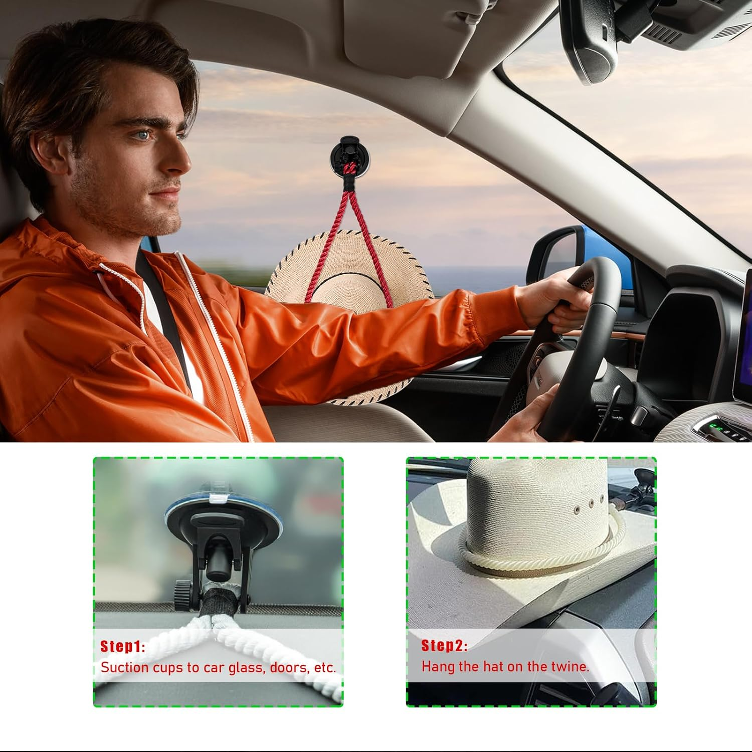 Ziciner Cowboy Hat Mounts for Your Vehicle, Hat Mounts with Suction Cup, Hat Holder Rack to Keeps Your Hat Securely on the Dash, Universal Interior Accessories for Trucks, Suvs, Cars (Red) - Red image number 5