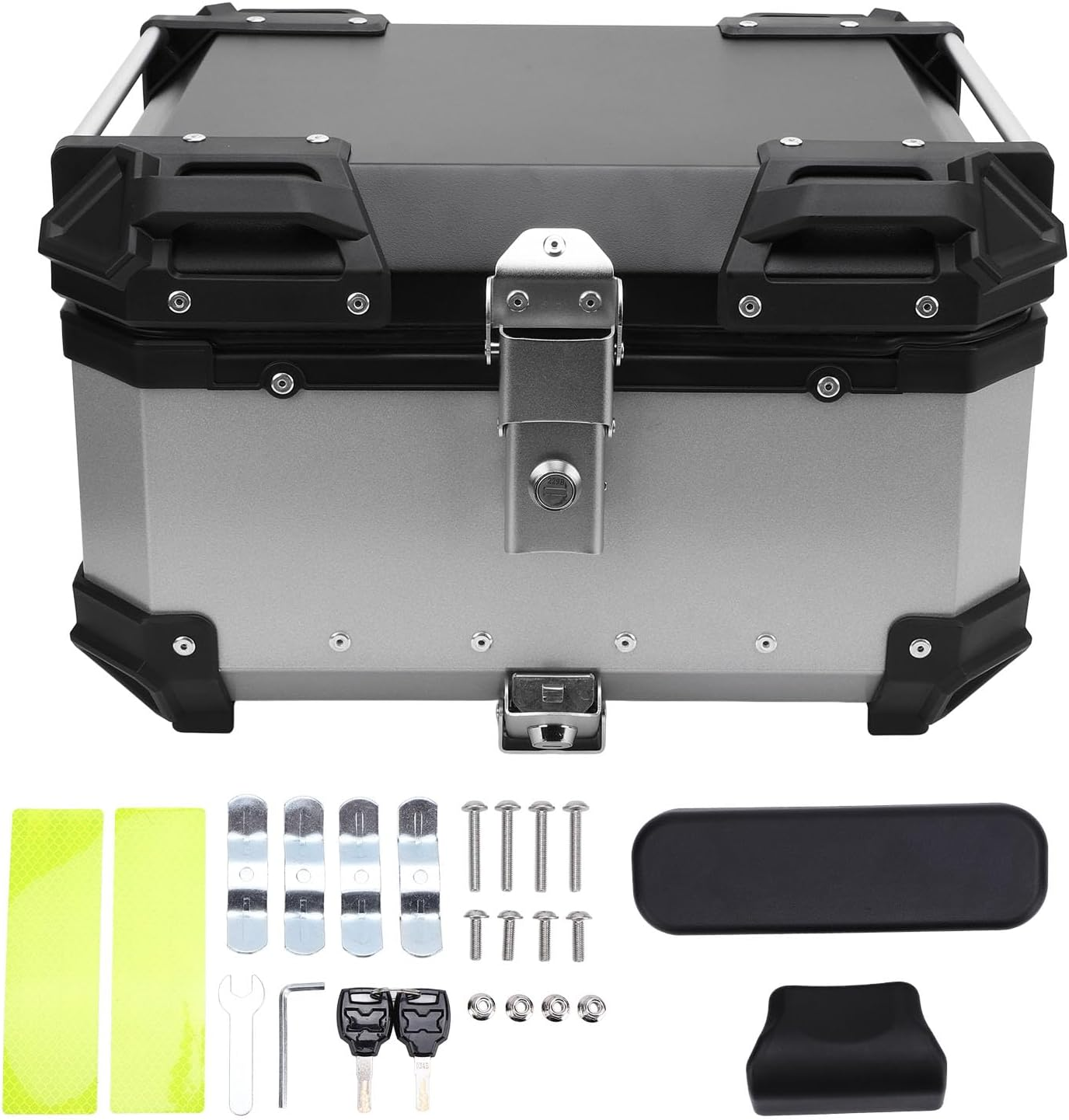 32L Motorcycle Top Case with Safety Lock, Quick Release Motorcycle Trunk, Water Resistant Aluminum Alloy Motorcycle Top Box, Universal Fit Motorcycle Tail Bag (Silver)