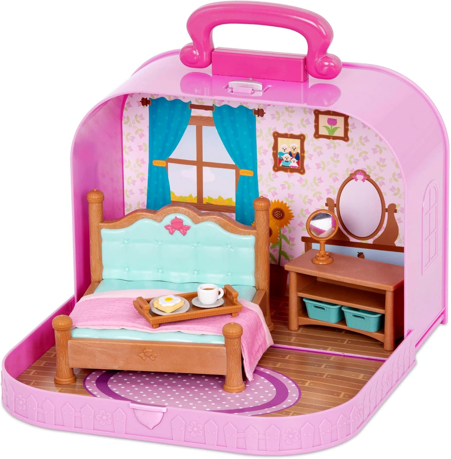 Li'L Woodzeez &ndash; Portable Dollhouse Playset with 2 Posable Figures &ndash; Playhouse Toy with Travel Suitcase &ndash; Mini Furniture & Accessories &ndash; Imaginative Play for Kids Ages 3 Years and up &ndash; Collectible image number 1