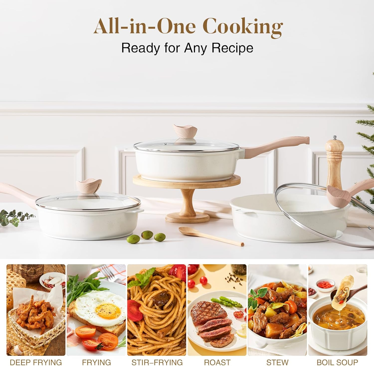 Kordisen Nonstick Ceramic Deep Frying Pan, 11 Inch Non Toxic Skillet with Lid, Healthy Jumbo Cooker, Saute Pan for Cooking, Induction Cookware, PFOA & PFAS Free (Cream)