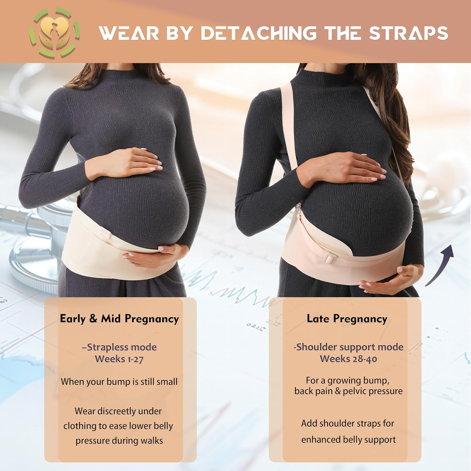 2-In-1 Convertible Maternity Support Belt with Detachable Strap - Adjustable Pregnancy Belly Band for Back, Hip, Pelvic Pain, Invisible Belly Bands for Pregnant Women image number 5