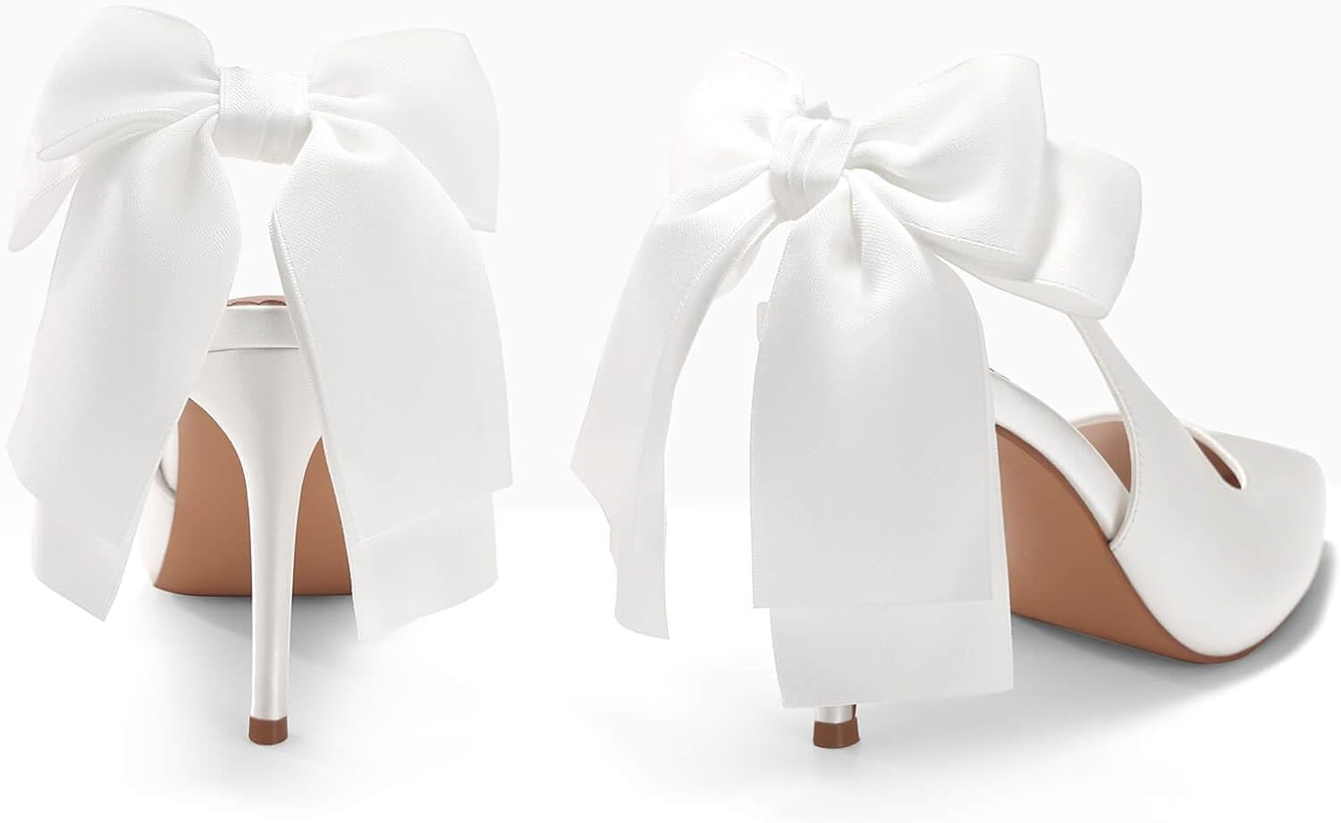 Coutgo Womens Slingback High Heels with Bow Closed Pointed Toe Wedding Bride Dress Shoes Satin Pumps image number 6